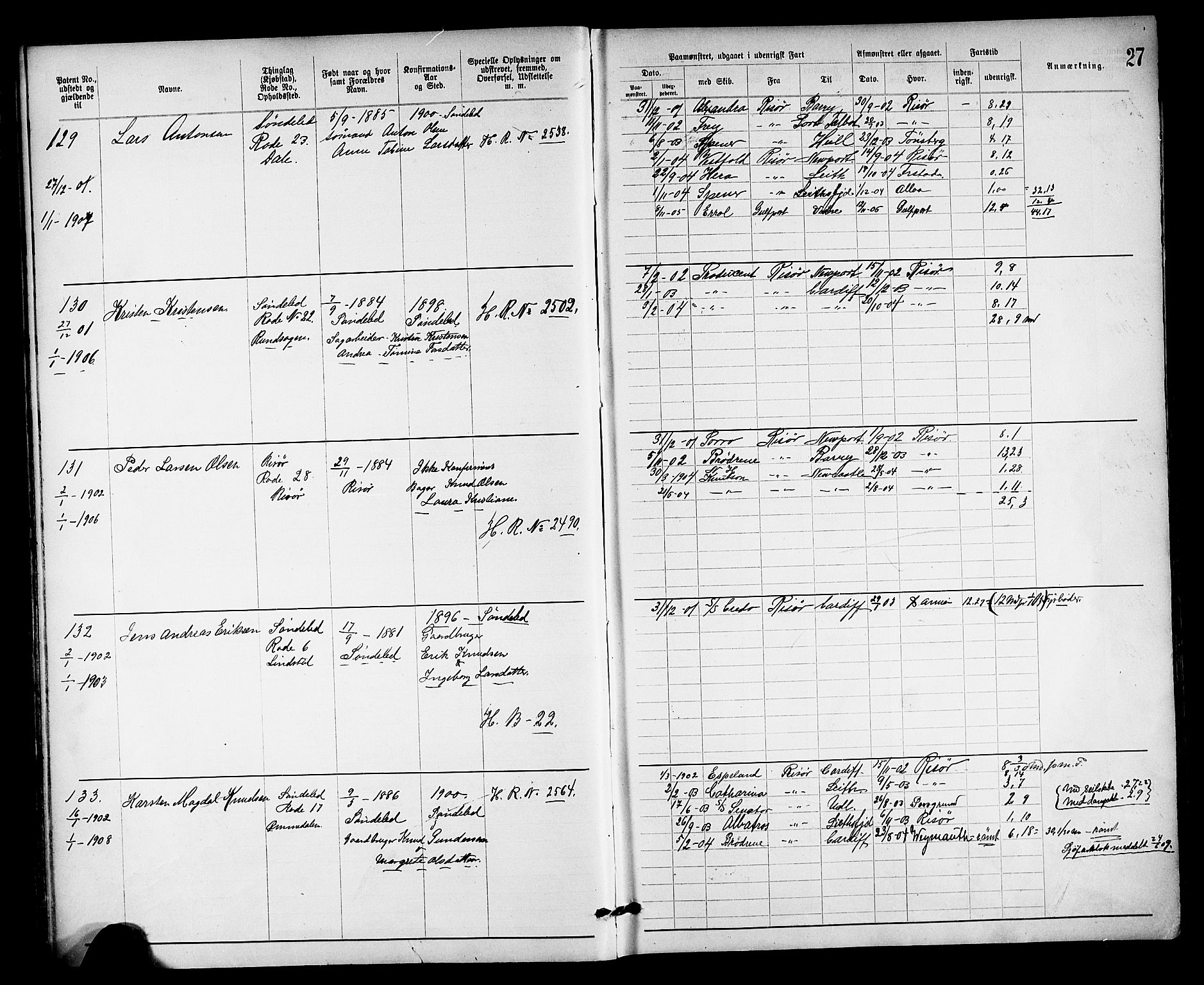 Risør mønstringskrets, AV/SAK-2031-0010/F/Fa/L0004: Annotasjonsrulle nr 1914-1915 og nr 1-477, T-8, 1899-1911, p. 29