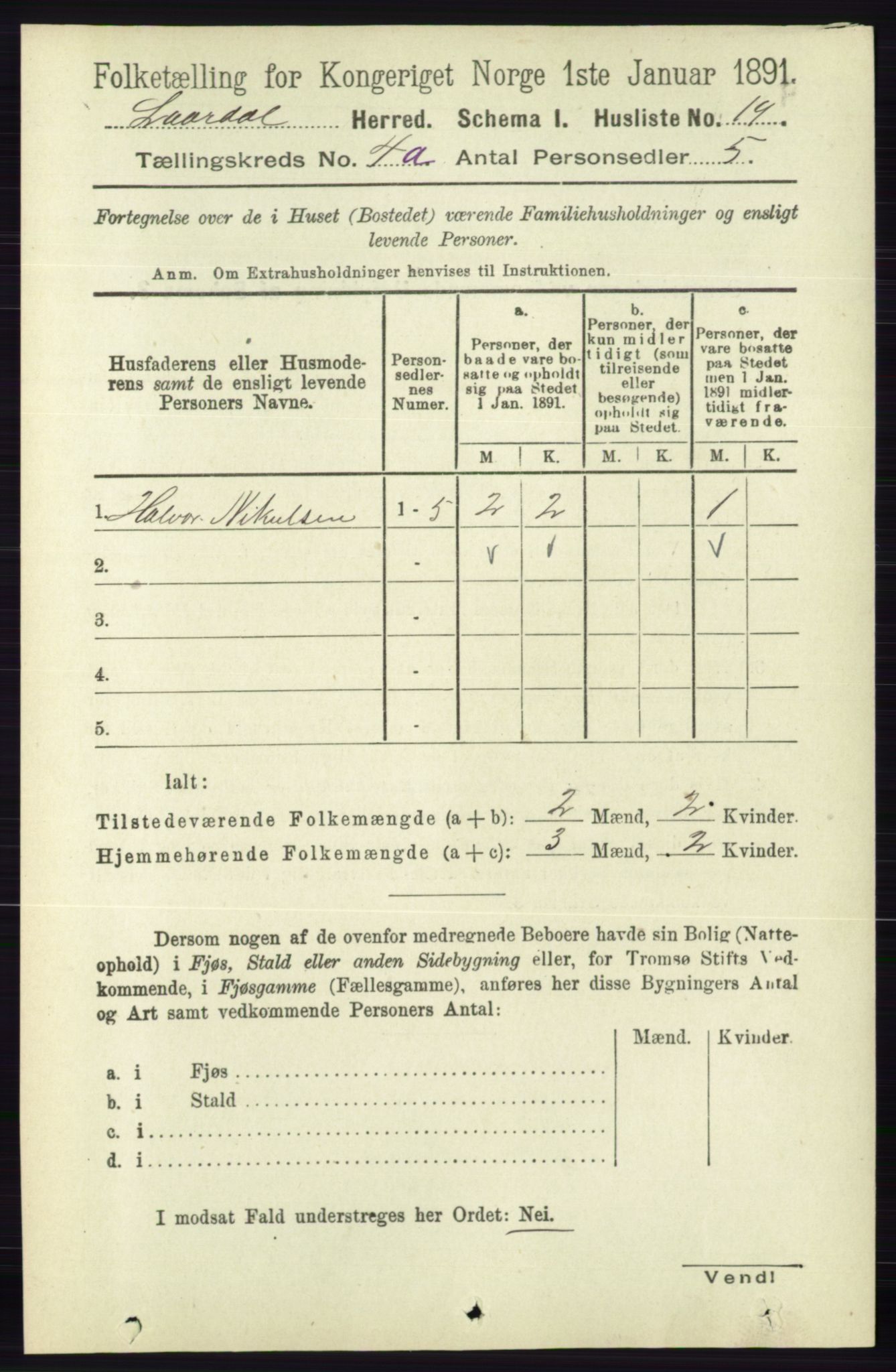 RA, 1891 census for 0833 Lårdal, 1891, p. 1019