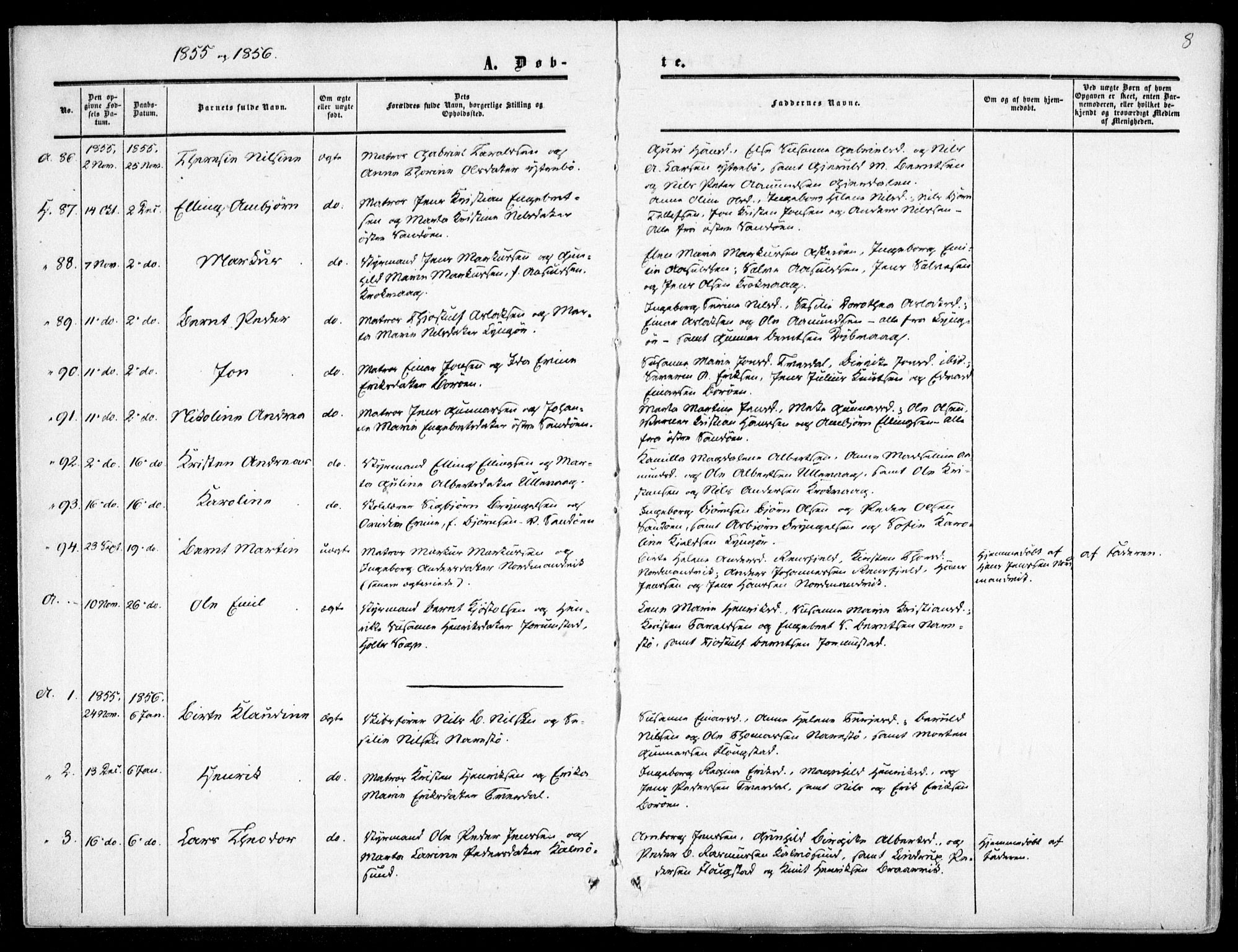 Dypvåg sokneprestkontor, AV/SAK-1111-0007/F/Fa/Faa/L0006: Parish register (official) no. A 6, 1855-1872, p. 8