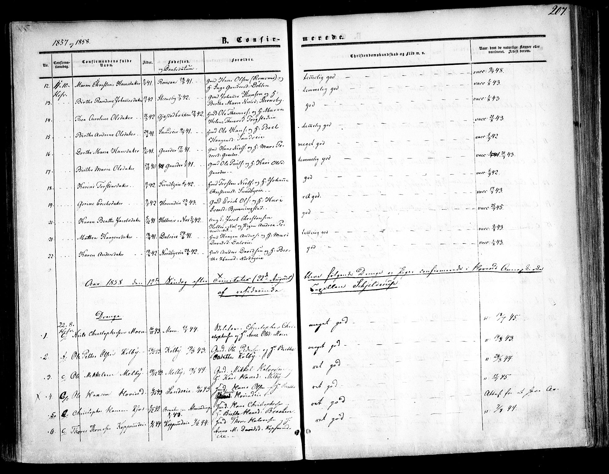 Ullensaker prestekontor Kirkebøker, AV/SAO-A-10236a/F/Fa/L0015.a: Parish register (official) no. I 15A, 1851-1862, p. 207