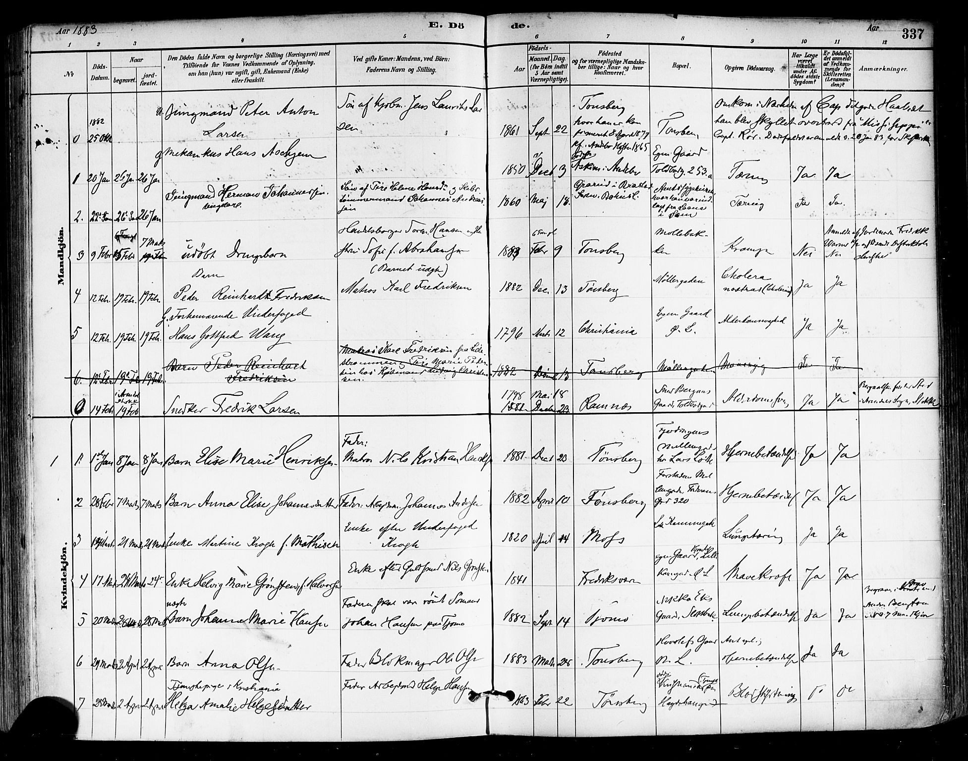 Tønsberg kirkebøker, AV/SAKO-A-330/F/Fa/L0011: Parish register (official) no. I 11, 1881-1890, p. 337