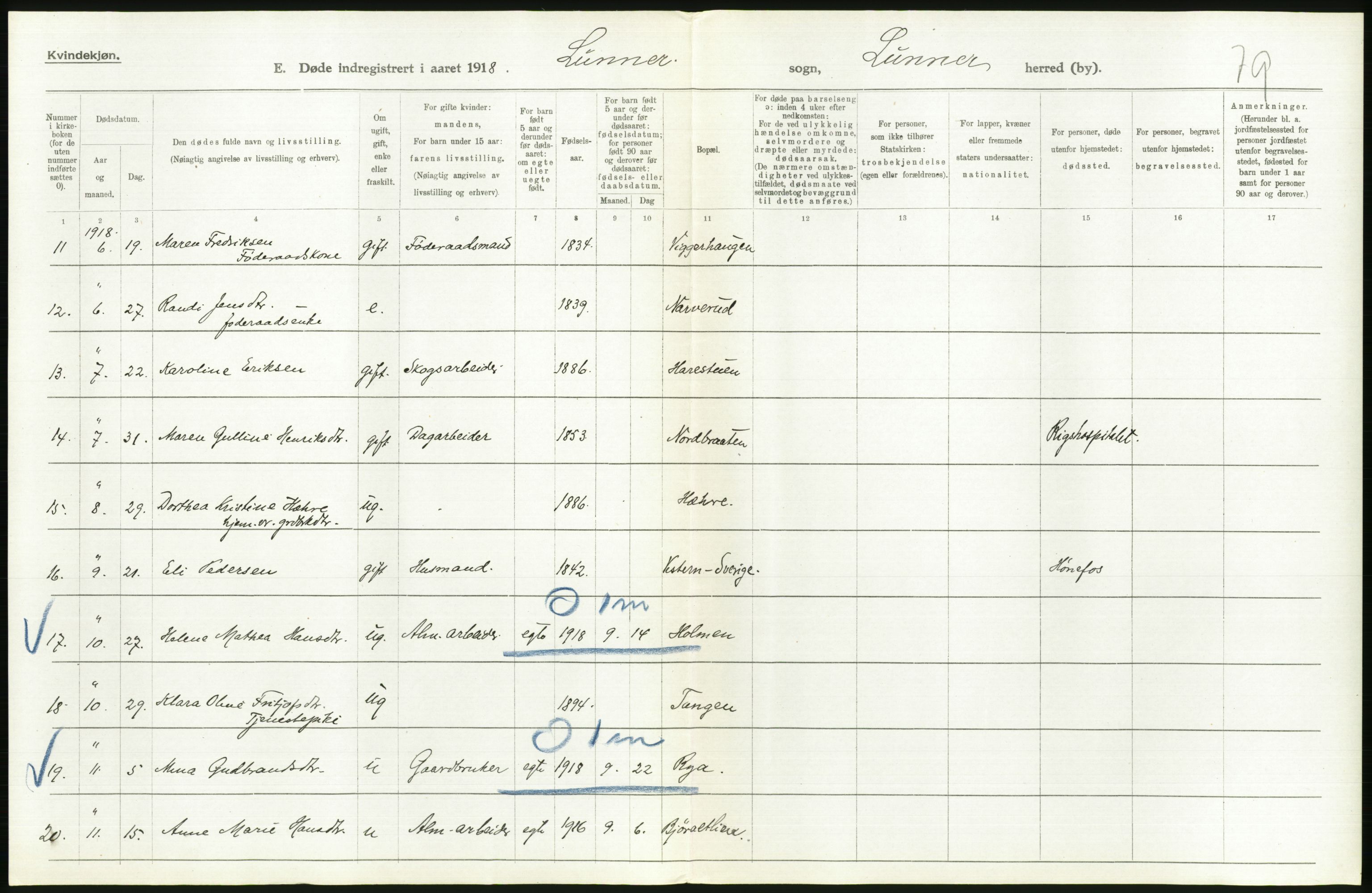 Statistisk sentralbyrå, Sosiodemografiske emner, Befolkning, RA/S-2228/D/Df/Dfb/Dfbh/L0017: Oppland fylke: Døde. Bygder og byer., 1918, p. 234