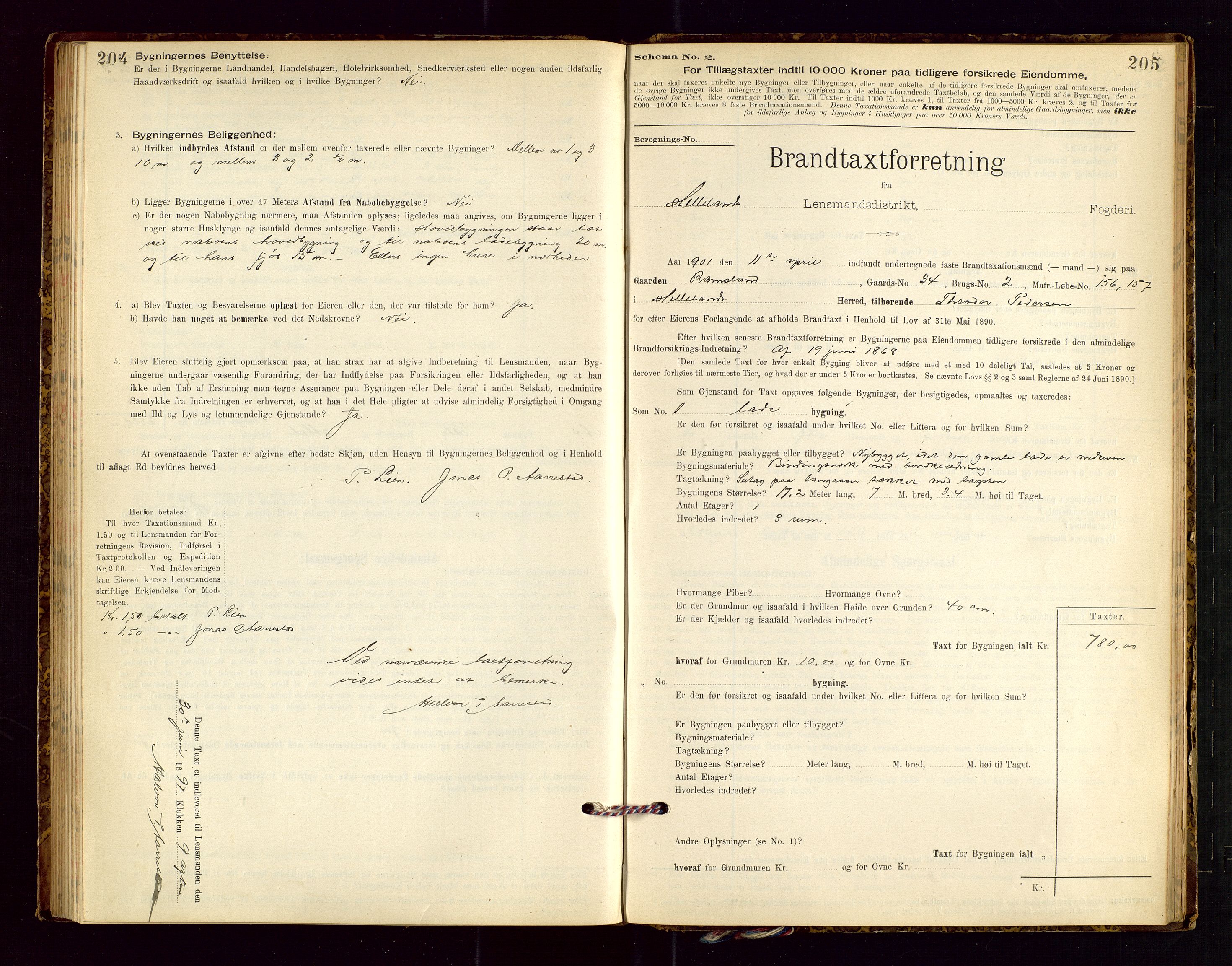 Helleland lensmannskontor, AV/SAST-A-100209/Gob/L0001: "Brandtaxationsprotokol", 1896-1919, p. 204-205