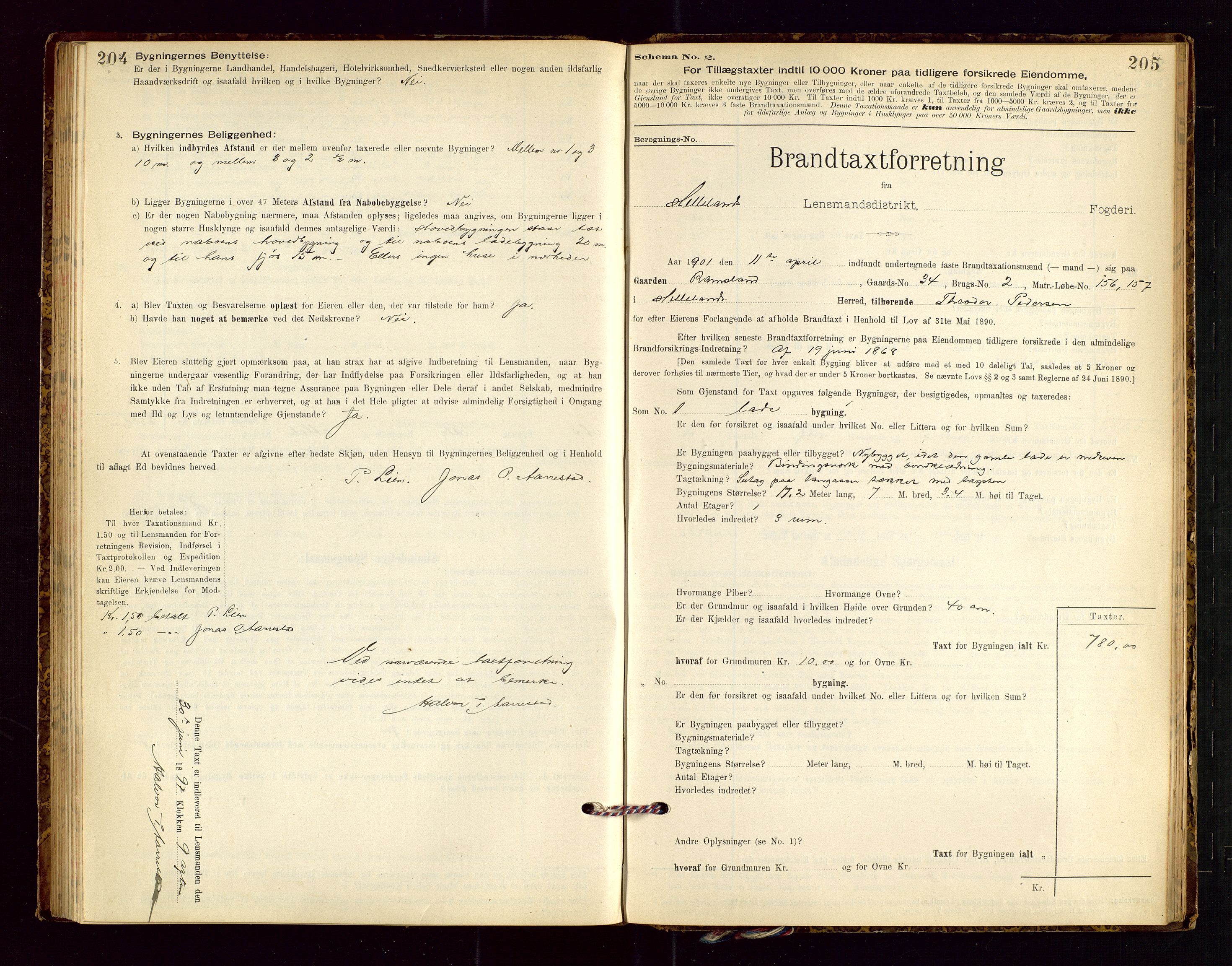 Helleland lensmannskontor, SAST/A-100209/Gob/L0001: "Brandtaxationsprotokol", 1896-1919, p. 204-205