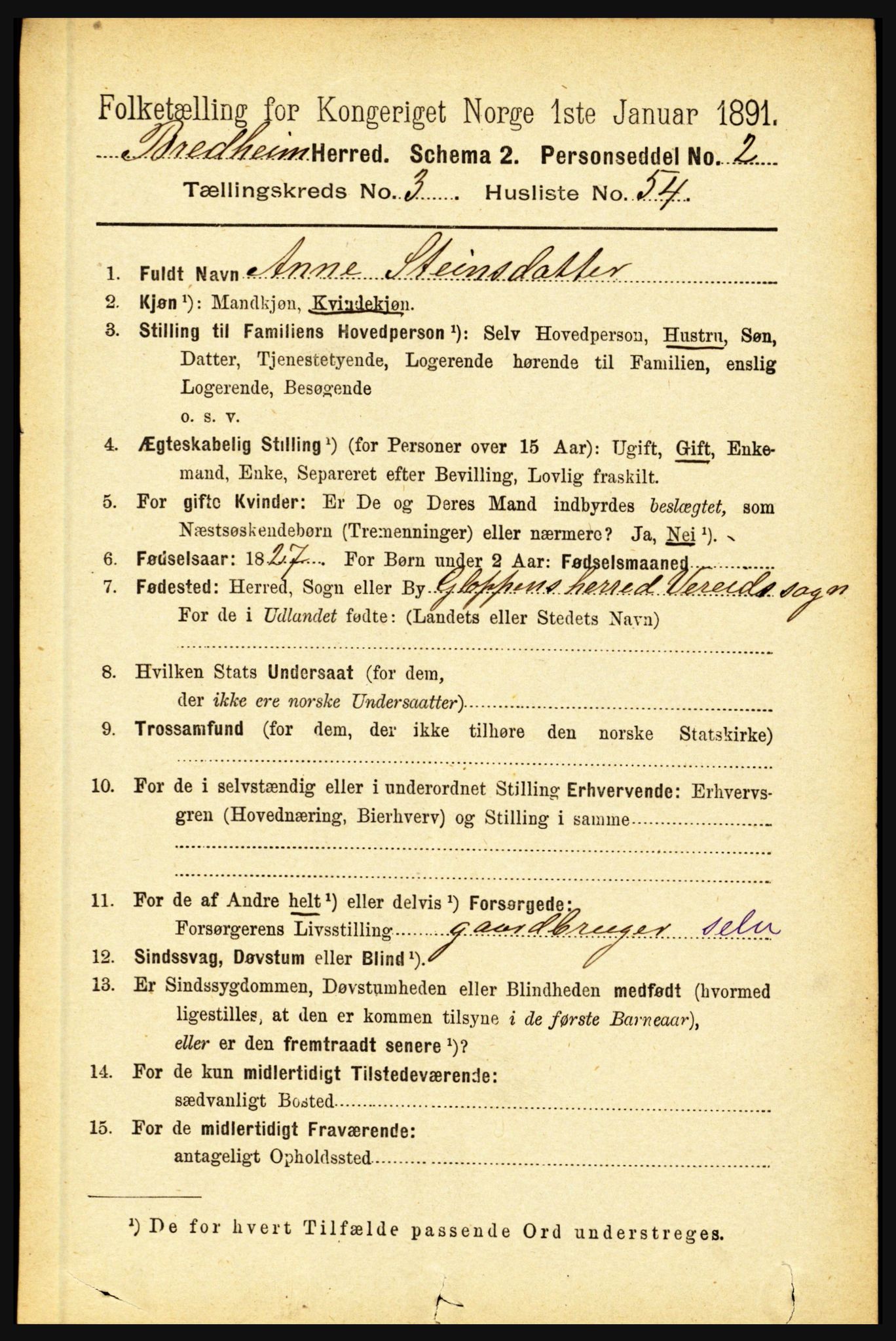 RA, 1891 census for 1446 Breim, 1891, p. 1238