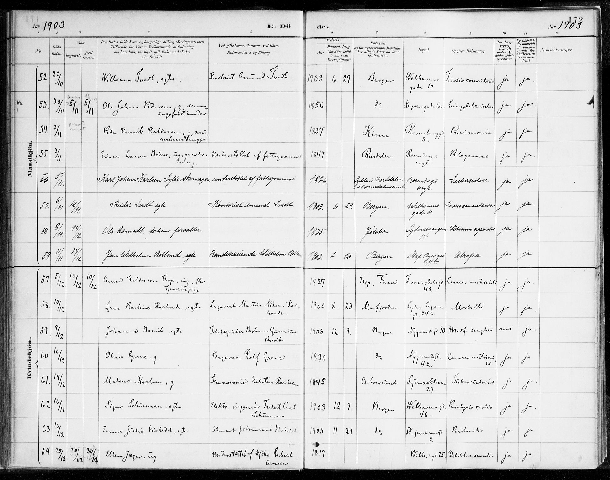 Johanneskirken sokneprestembete, AV/SAB-A-76001/H/Haa/L0019: Parish register (official) no. E 1, 1885-1915, p. 172