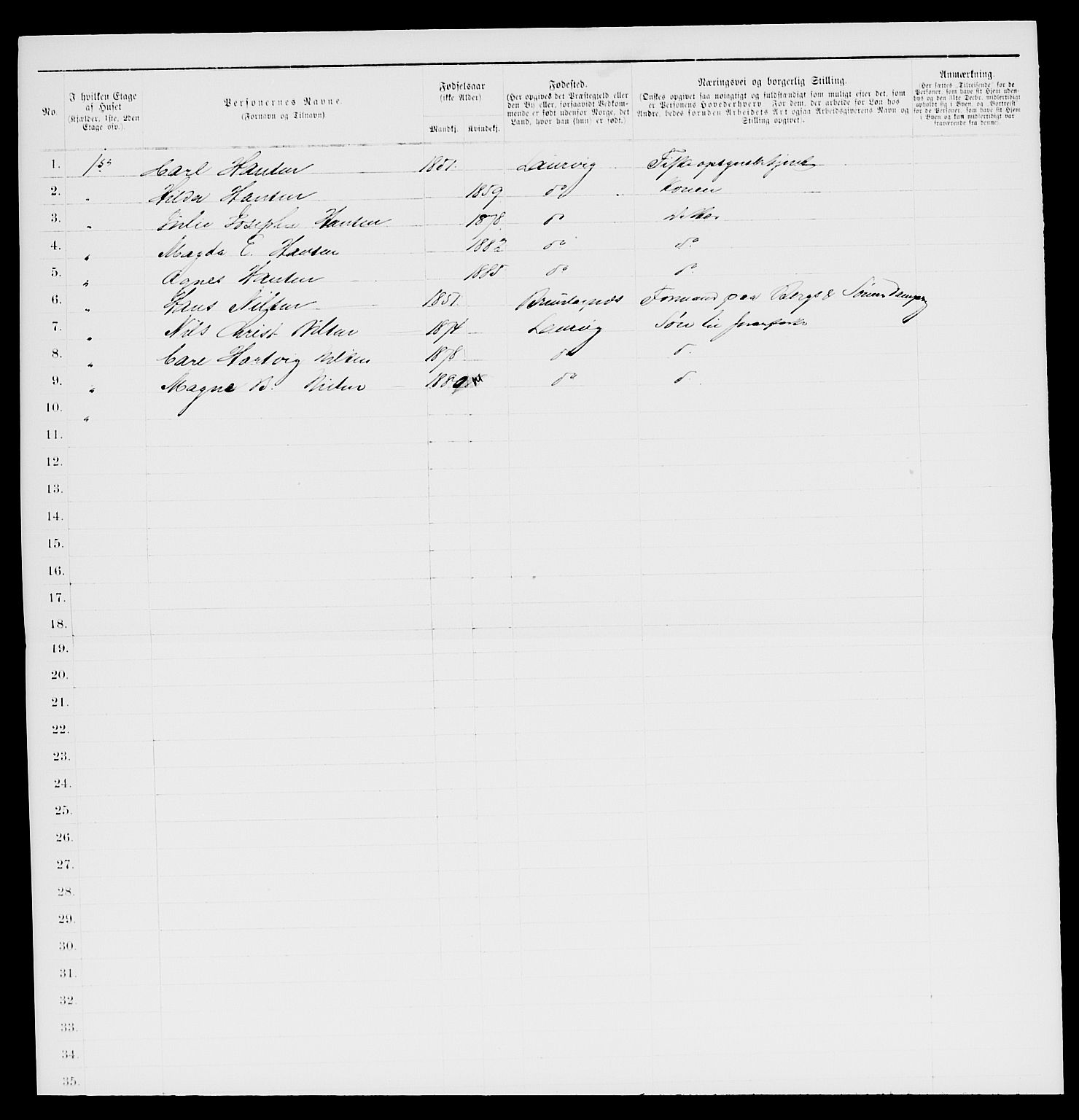 SAKO, 1885 census for 0707 Larvik, 1885, p. 1480