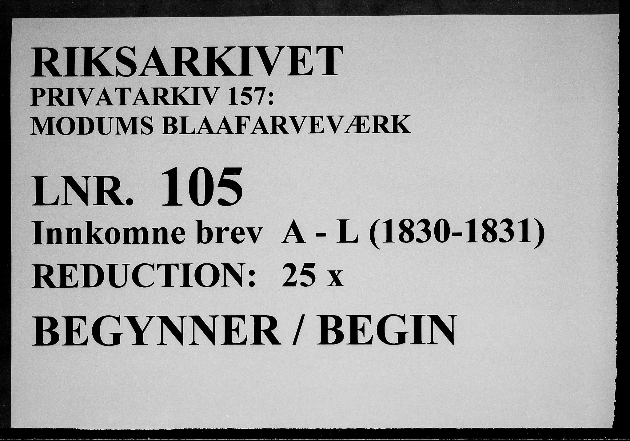 Modums Blaafarveværk, AV/RA-PA-0157/G/Gb/L0105/0001: -- / Innkomne brev A - L, 1830-1831, p. 1