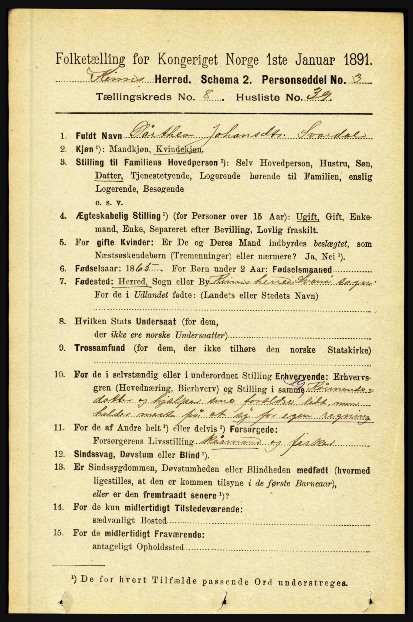 RA, 1891 census for 1437 Kinn, 1891, p. 3355