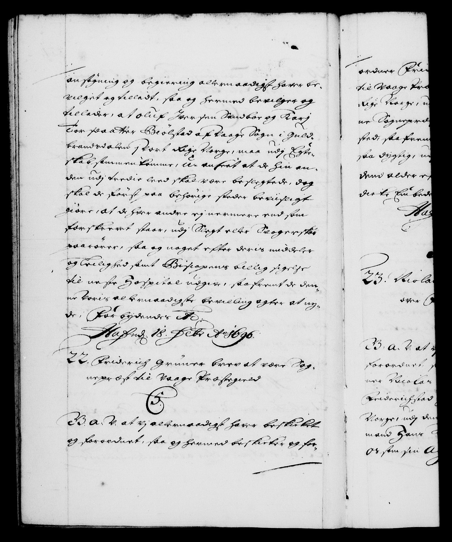 Danske Kanselli 1572-1799, AV/RA-EA-3023/F/Fc/Fca/Fcaa/L0016: Norske registre (mikrofilm), 1692-1697, p. 321b