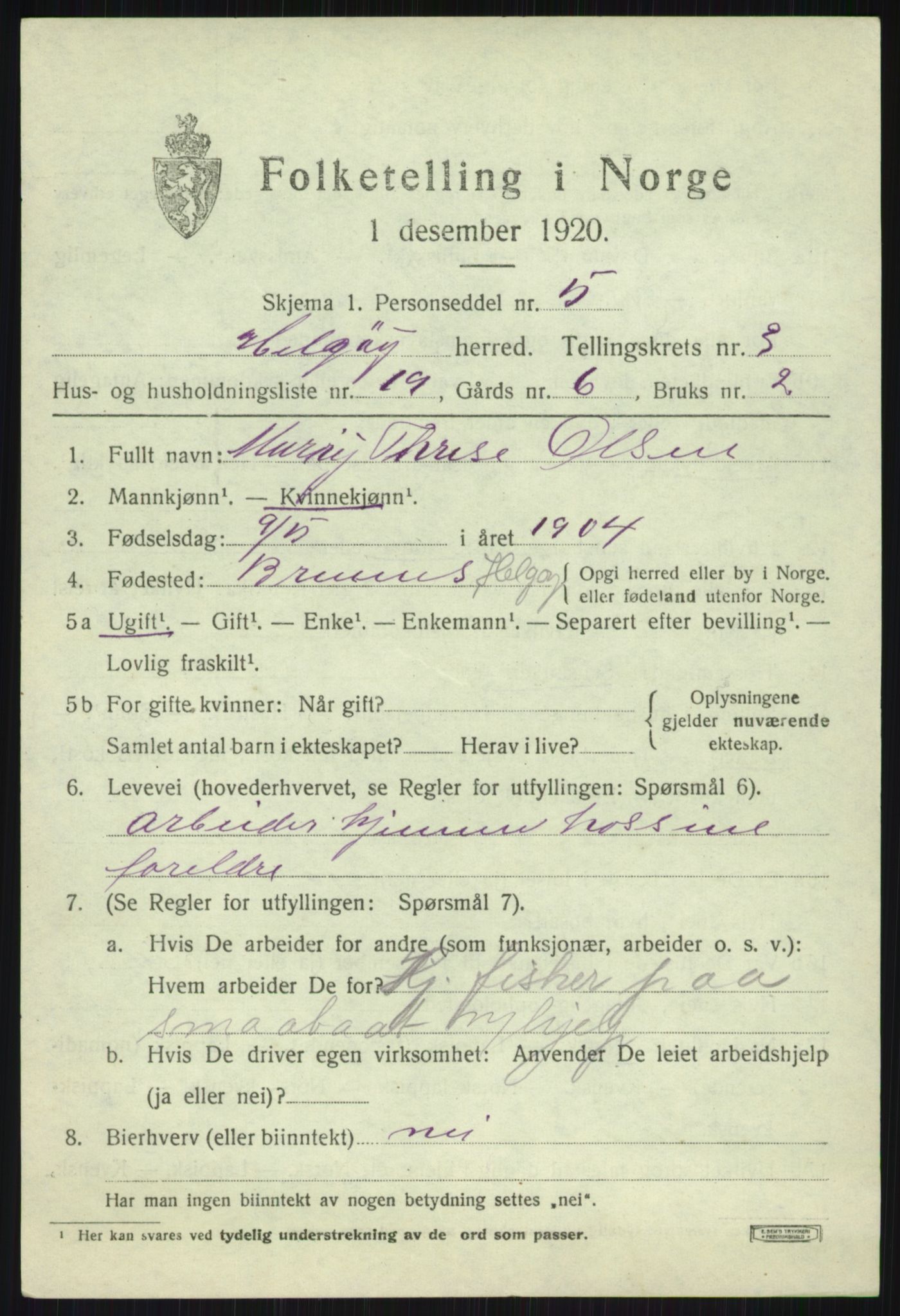 SATØ, 1920 census for Helgøy, 1920, p. 1635