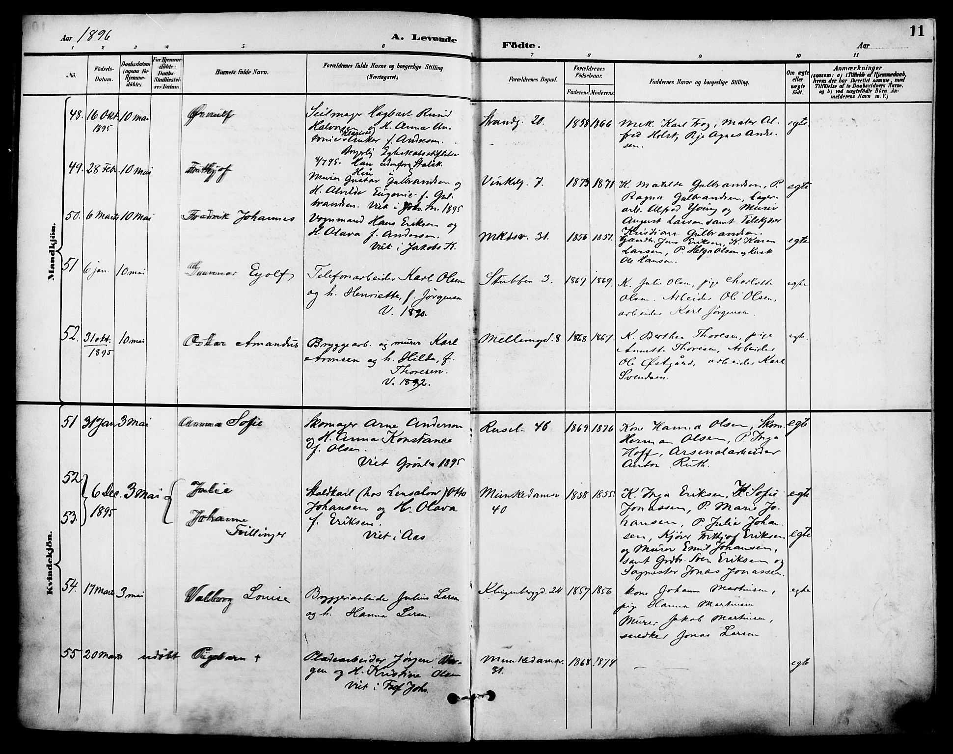 Johannes prestekontor Kirkebøker, AV/SAO-A-10852/F/Fa/L0007: Parish register (official) no. 7, 1896-1905, p. 11