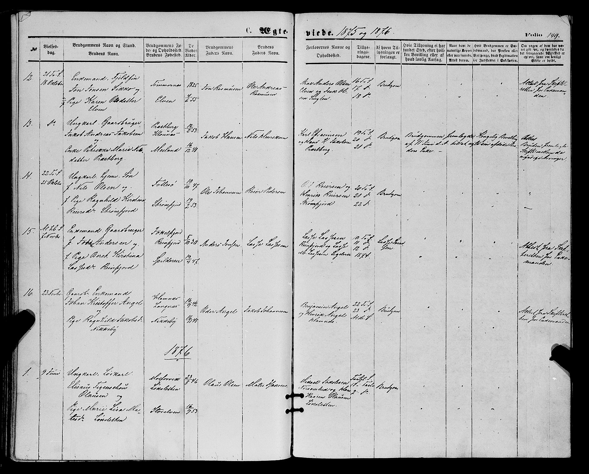 Skjervøy sokneprestkontor, AV/SATØ-S-1300/H/Ha/Haa/L0008kirke: Parish register (official) no. 8, 1871-1877, p. 149