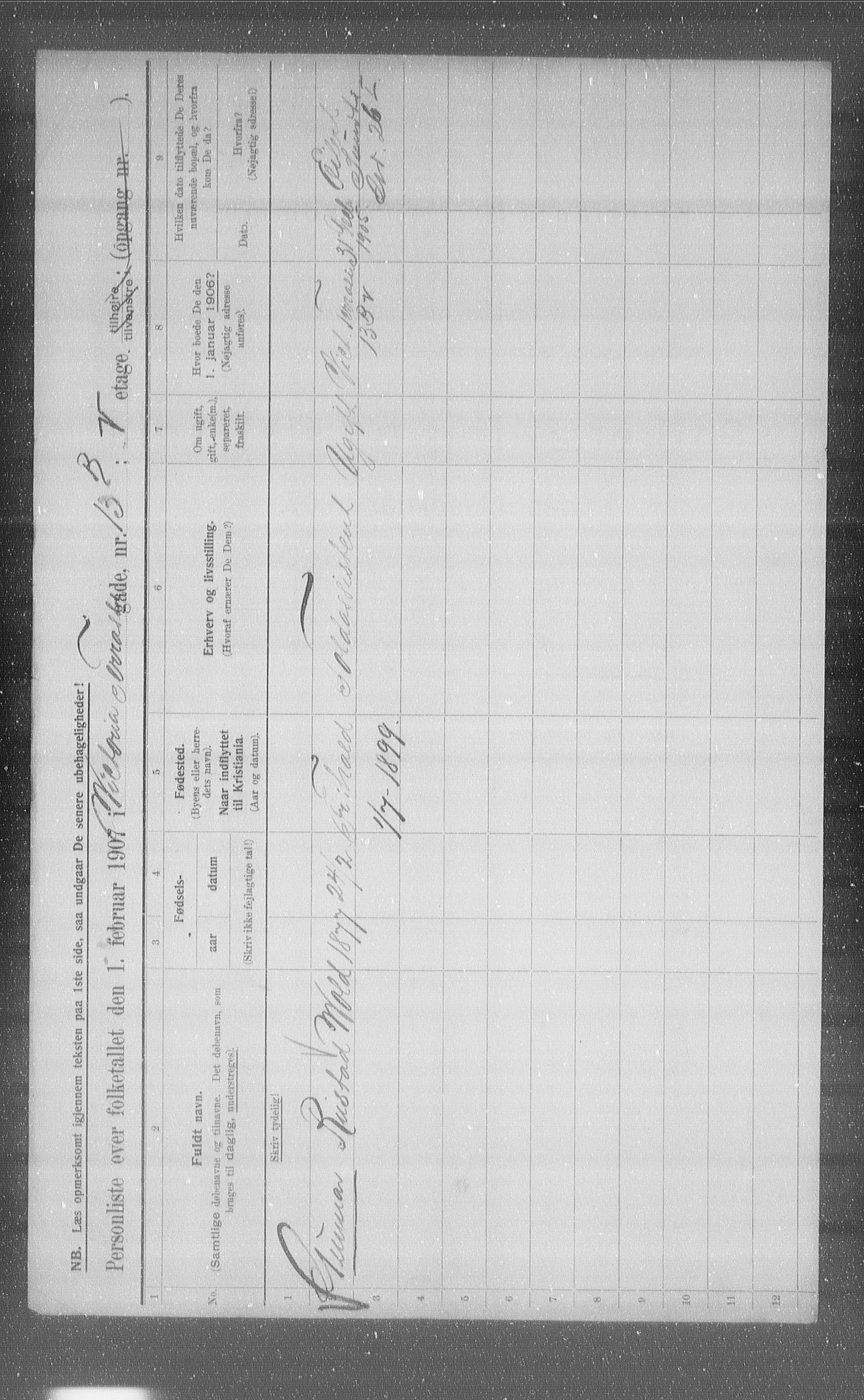 OBA, Municipal Census 1907 for Kristiania, 1907, p. 62852