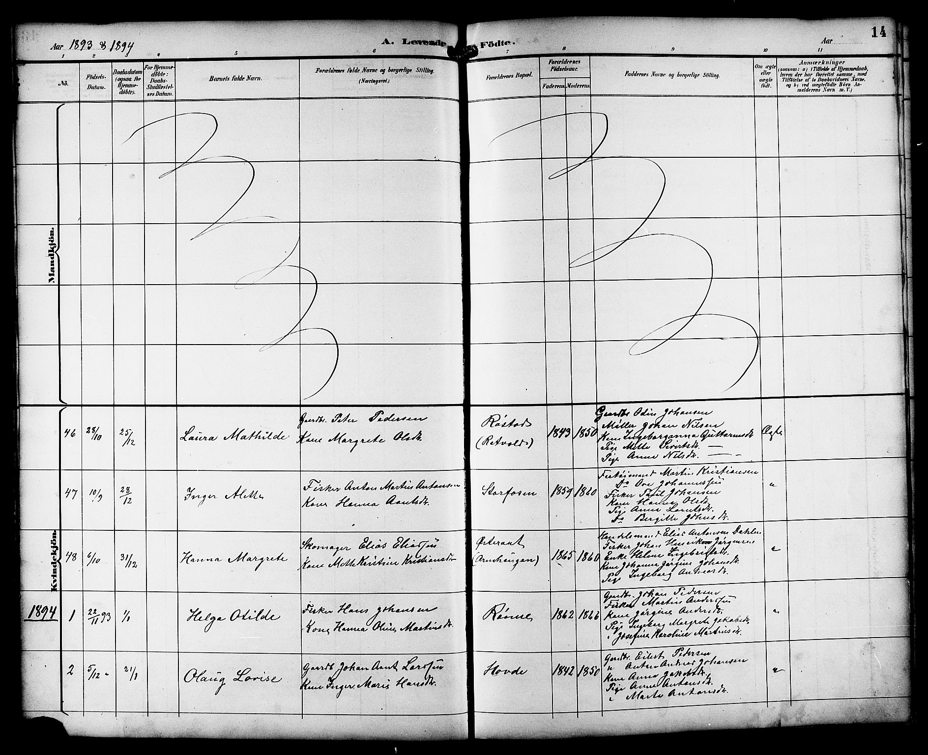 Ministerialprotokoller, klokkerbøker og fødselsregistre - Sør-Trøndelag, SAT/A-1456/659/L0746: Parish register (copy) no. 659C03, 1893-1912, p. 14