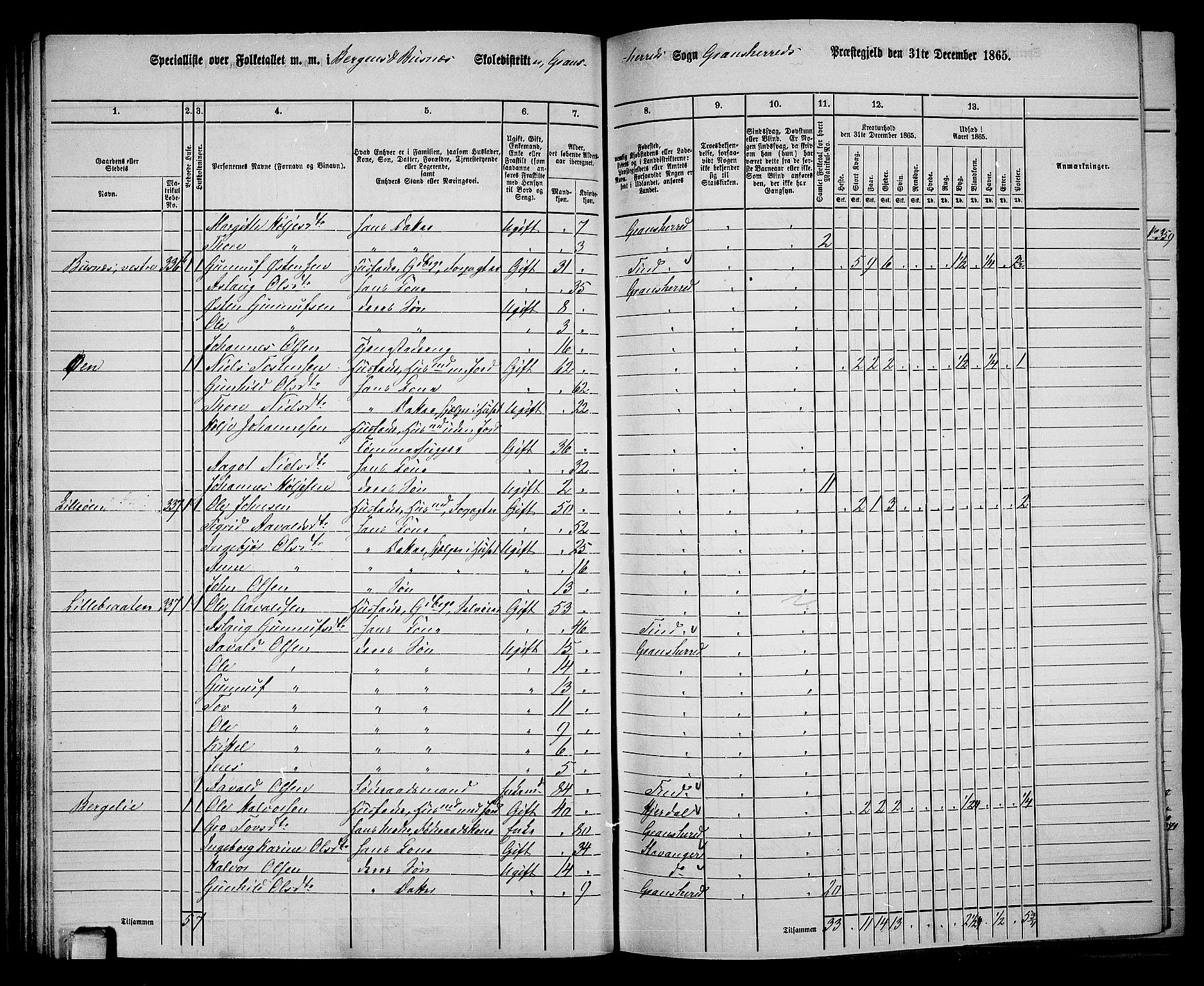 RA, 1865 census for Gransherad, 1865, p. 40