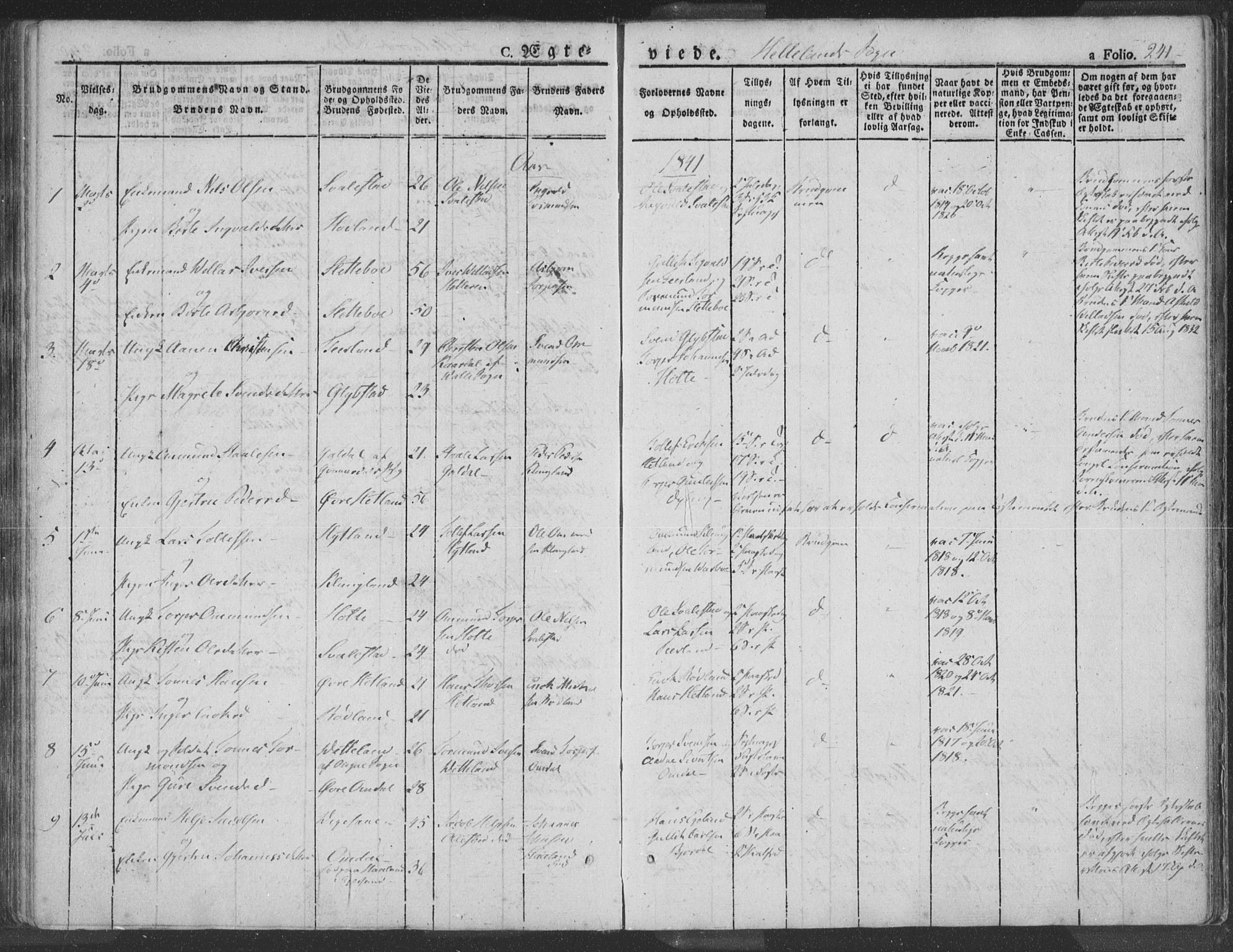 Helleland sokneprestkontor, AV/SAST-A-101810: Parish register (official) no. A 6.1, 1834-1863, p. 241