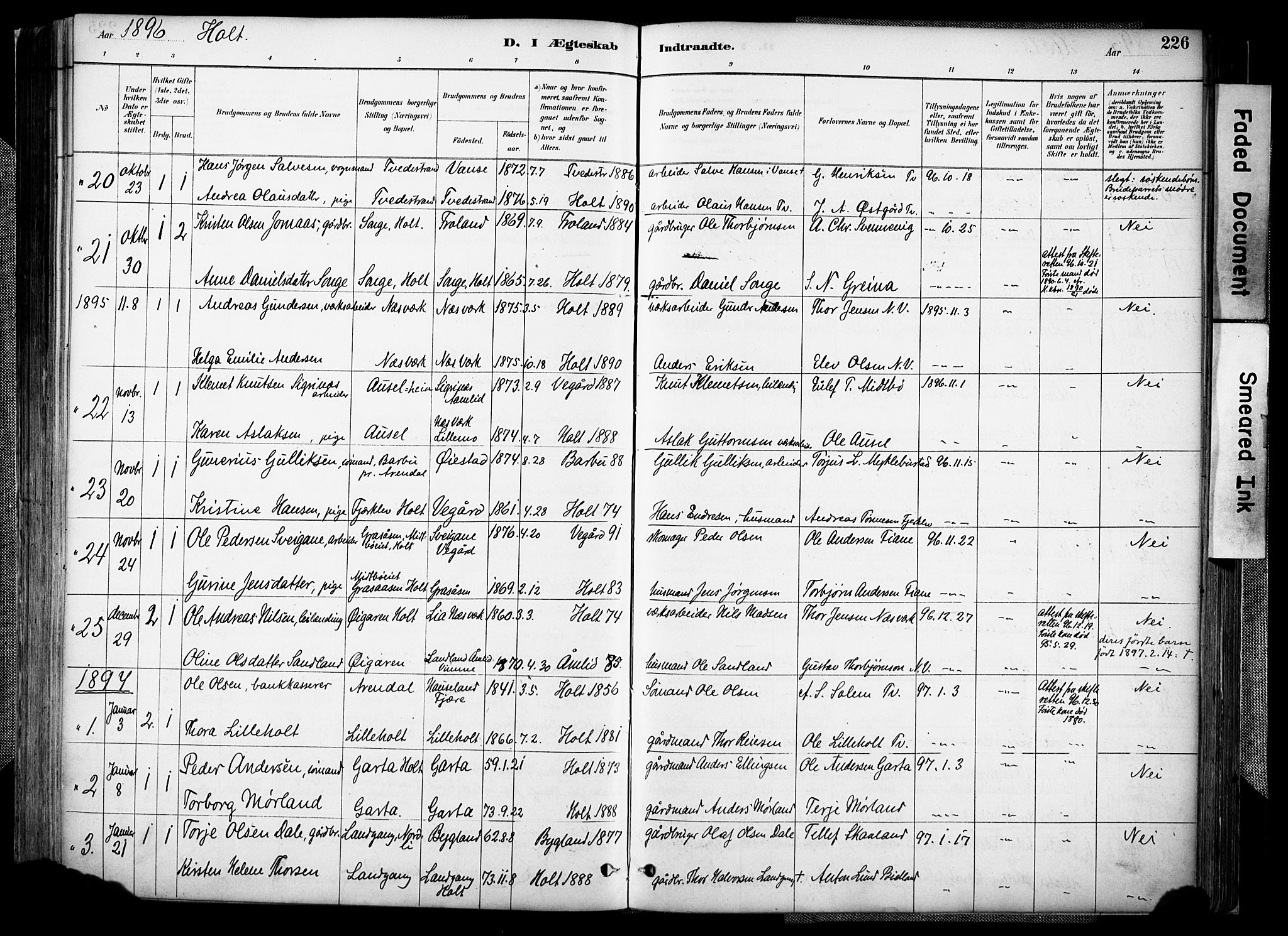 Holt sokneprestkontor, AV/SAK-1111-0021/F/Fa/L0012: Parish register (official) no. A 12, 1885-1907, p. 226