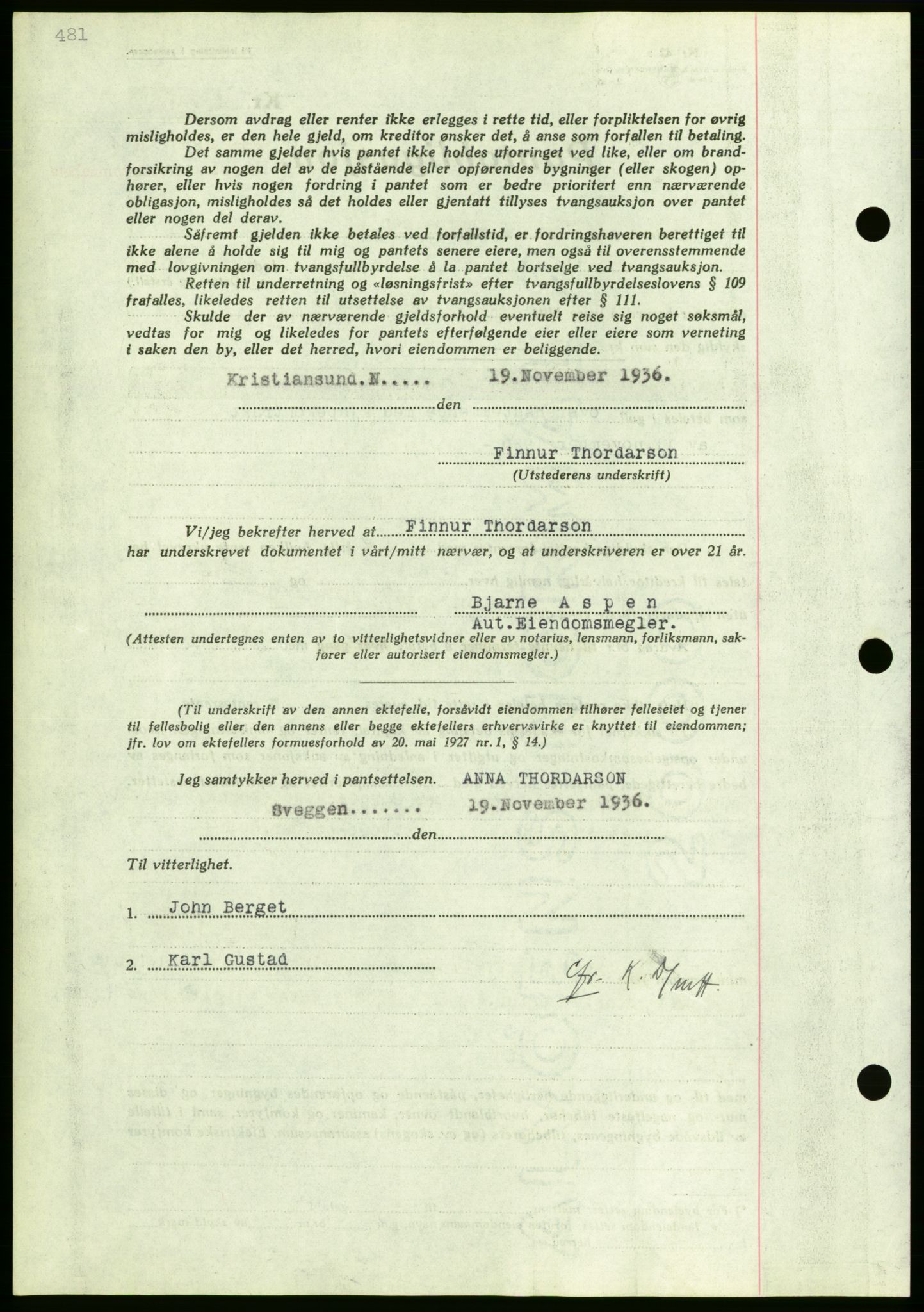 Nordmøre sorenskriveri, AV/SAT-A-4132/1/2/2Ca/L0090: Mortgage book no. B80, 1936-1937, Diary no: : 2673/1936