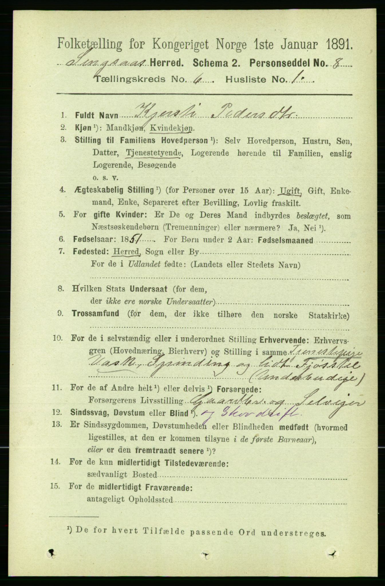 RA, 1891 census for 1646 Singsås, 1891, p. 1227