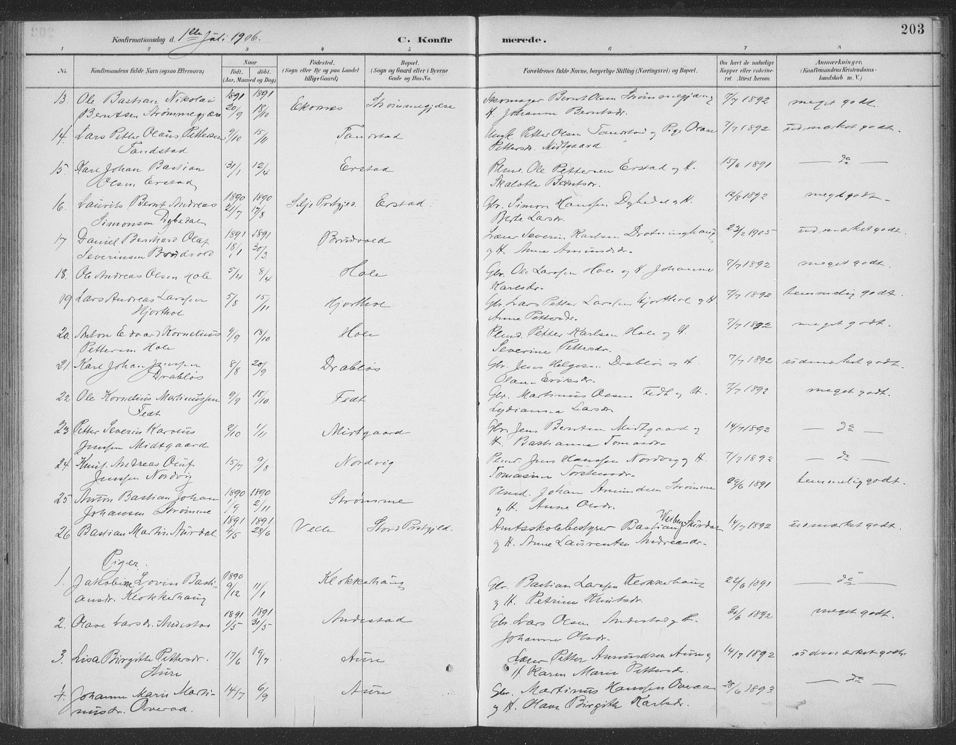 Ministerialprotokoller, klokkerbøker og fødselsregistre - Møre og Romsdal, AV/SAT-A-1454/523/L0335: Parish register (official) no. 523A02, 1891-1911, p. 203