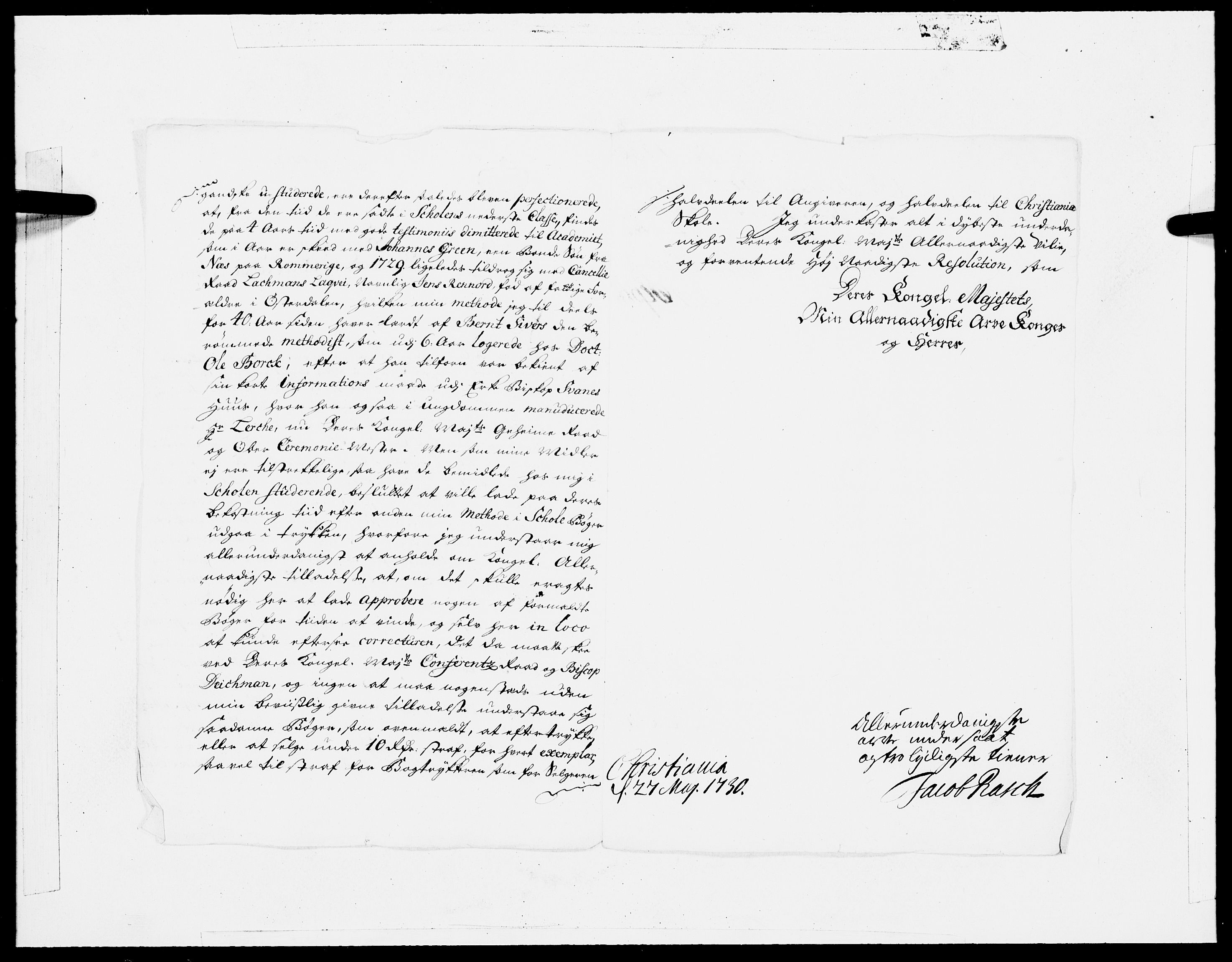 Danske Kanselli 1572-1799, AV/RA-EA-3023/F/Fc/Fcc/Fcca/L0107: Norske innlegg 1572-1799, 1730, p. 452