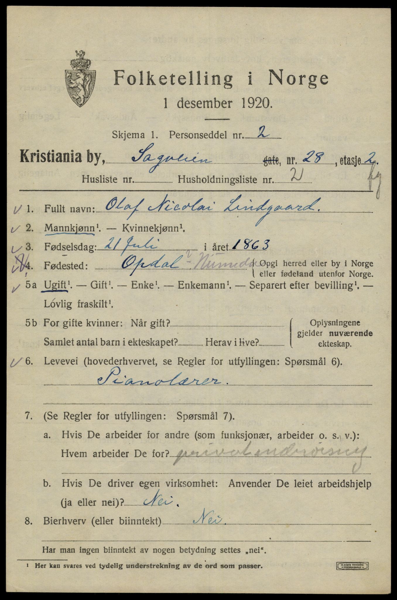 SAO, 1920 census for Kristiania, 1920, p. 477587