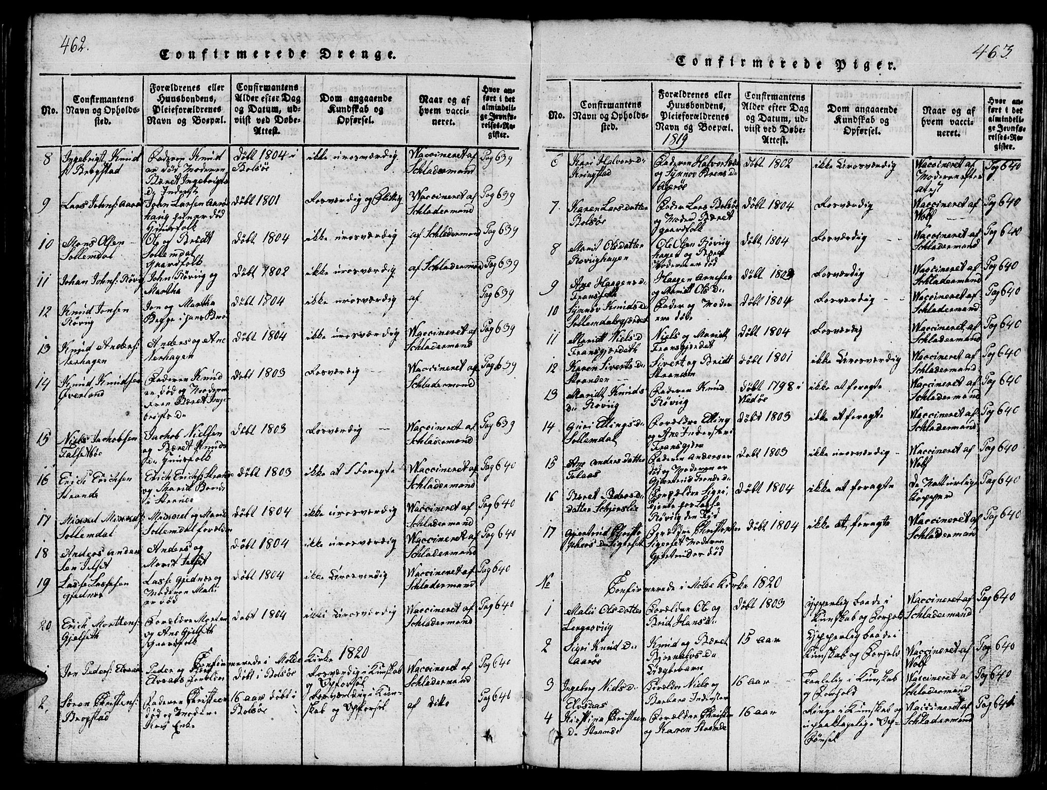 Ministerialprotokoller, klokkerbøker og fødselsregistre - Møre og Romsdal, SAT/A-1454/555/L0665: Parish register (copy) no. 555C01, 1818-1868, p. 462-463