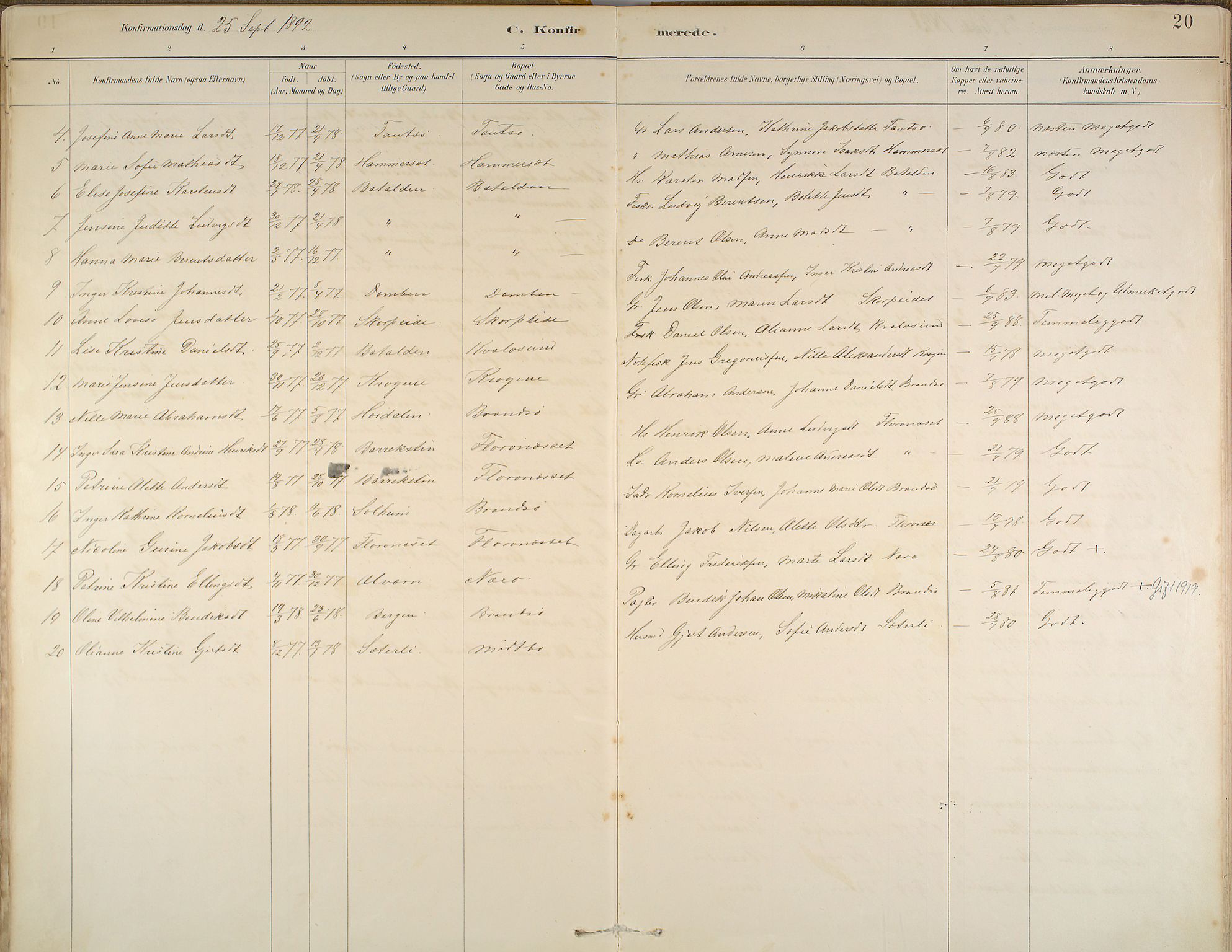 Kinn sokneprestembete, SAB/A-80801/H/Haa/Haab/L0006: Parish register (official) no. B 6, 1883-1925, p. 20