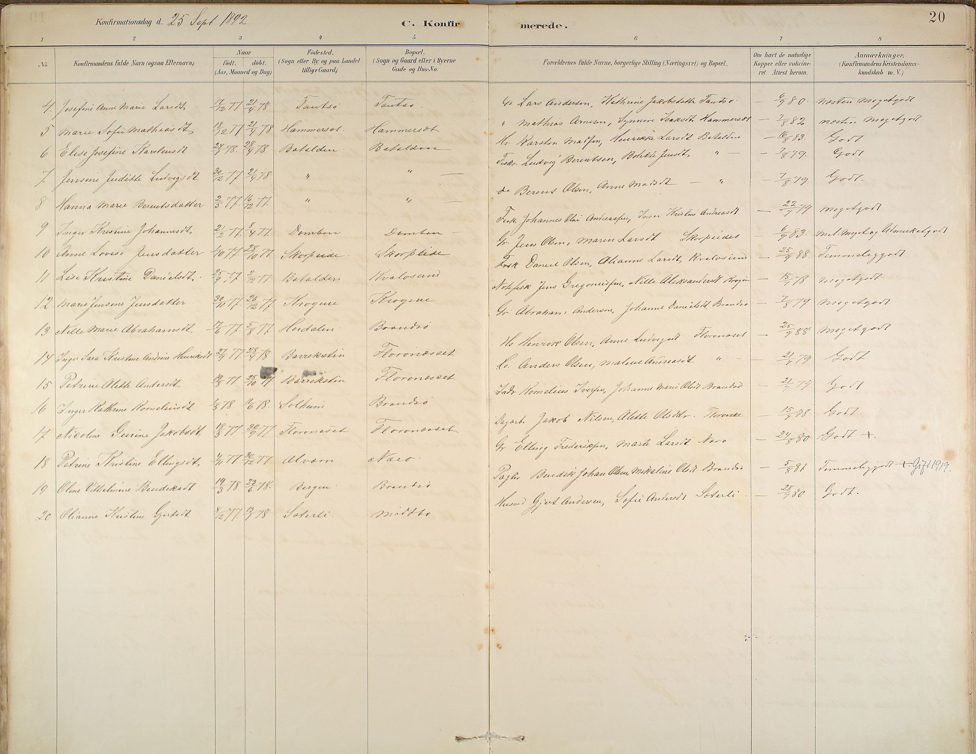 Kinn sokneprestembete, AV/SAB-A-80801/H/Haa/Haab/L0006: Parish register (official) no. B 6, 1883-1925, p. 20