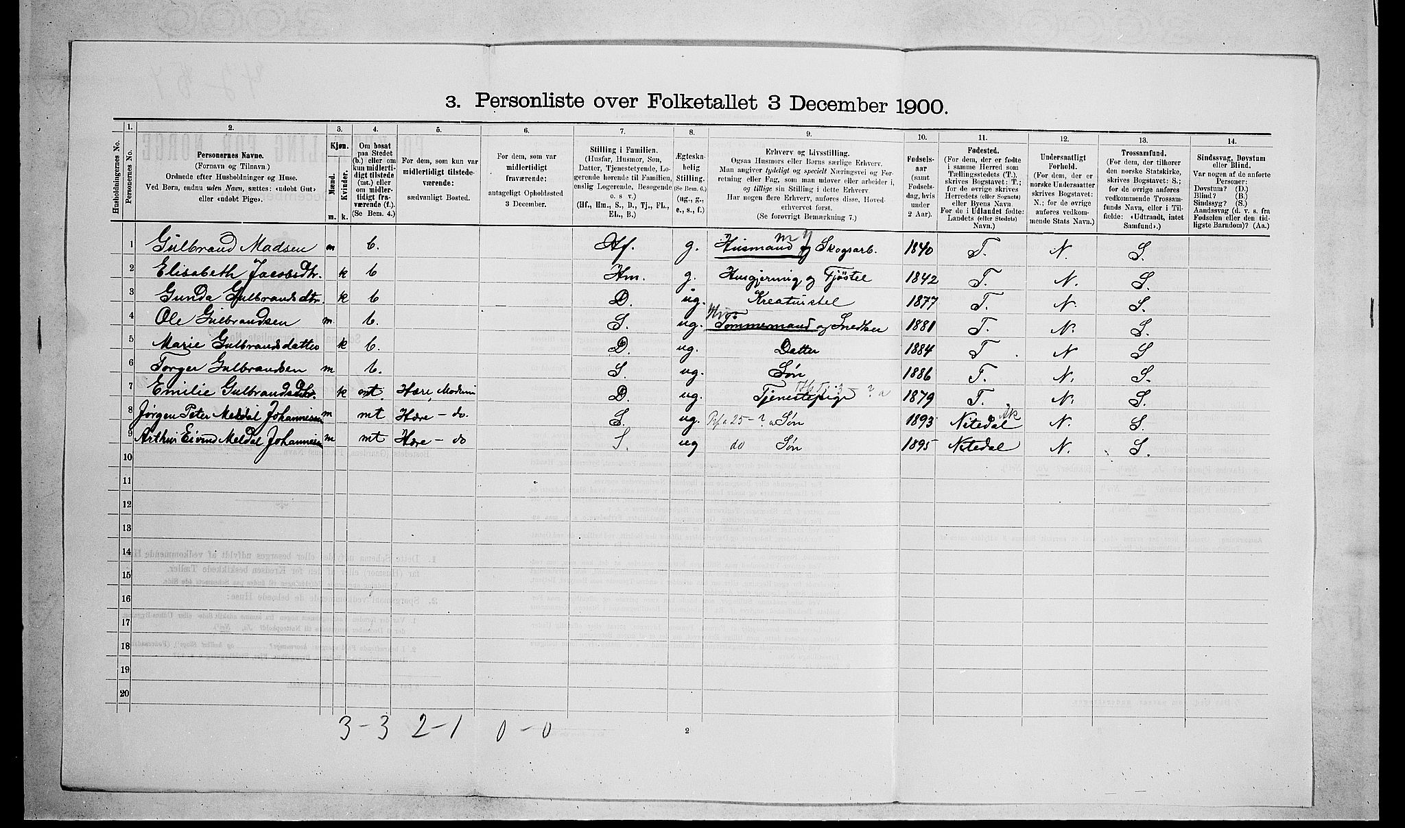 RA, 1900 census for Modum, 1900, p. 2983