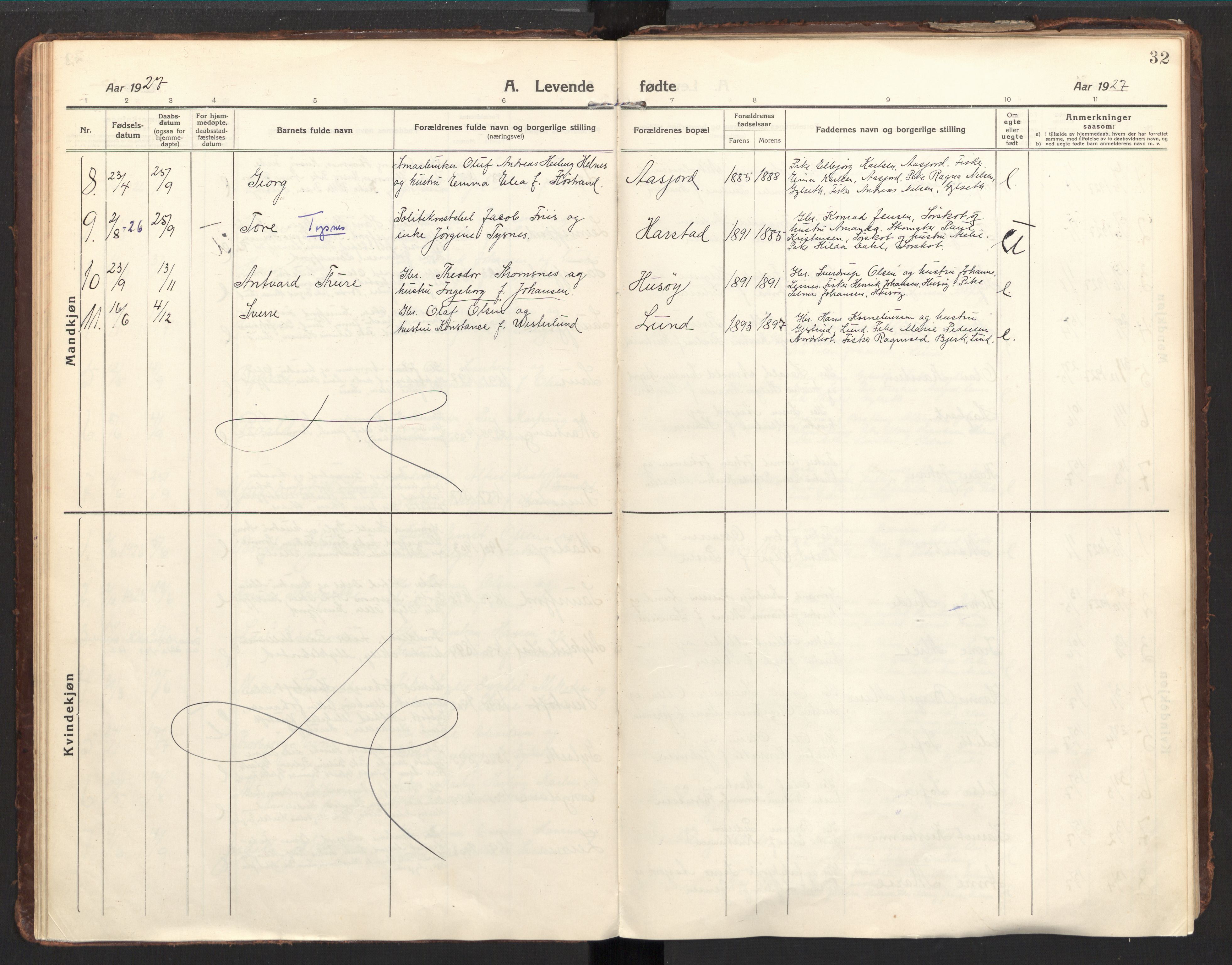 Ministerialprotokoller, klokkerbøker og fødselsregistre - Nordland, AV/SAT-A-1459/857/L0824: Parish register (official) no. 857A04, 1917-1943, p. 32