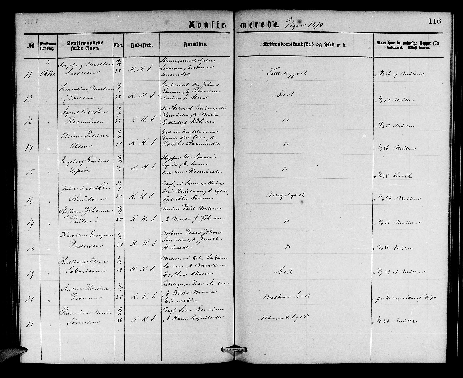 Korskirken sokneprestembete, AV/SAB-A-76101/H/Hab: Parish register (copy) no. C 2, 1869-1879, p. 116