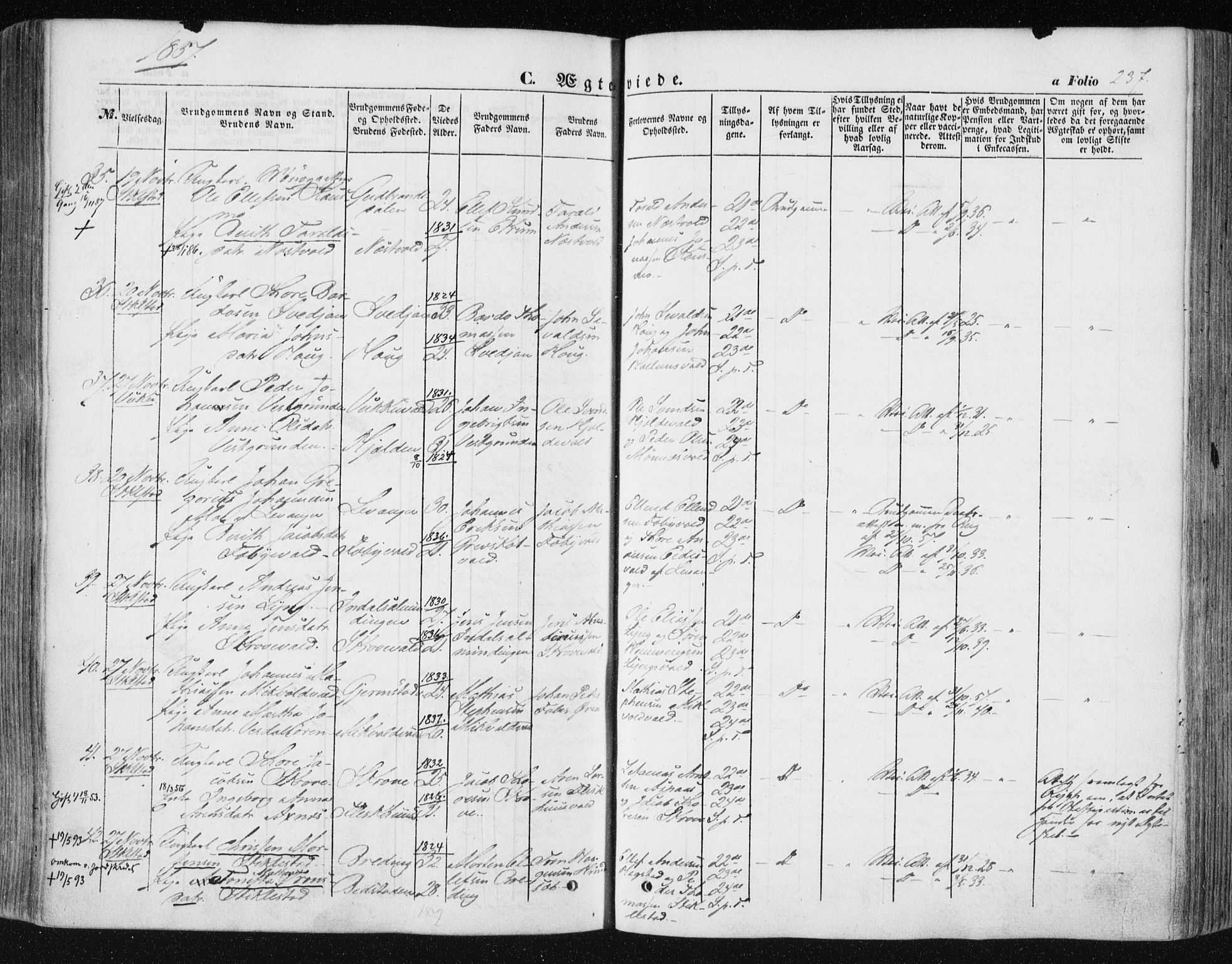 Ministerialprotokoller, klokkerbøker og fødselsregistre - Nord-Trøndelag, SAT/A-1458/723/L0240: Parish register (official) no. 723A09, 1852-1860, p. 237