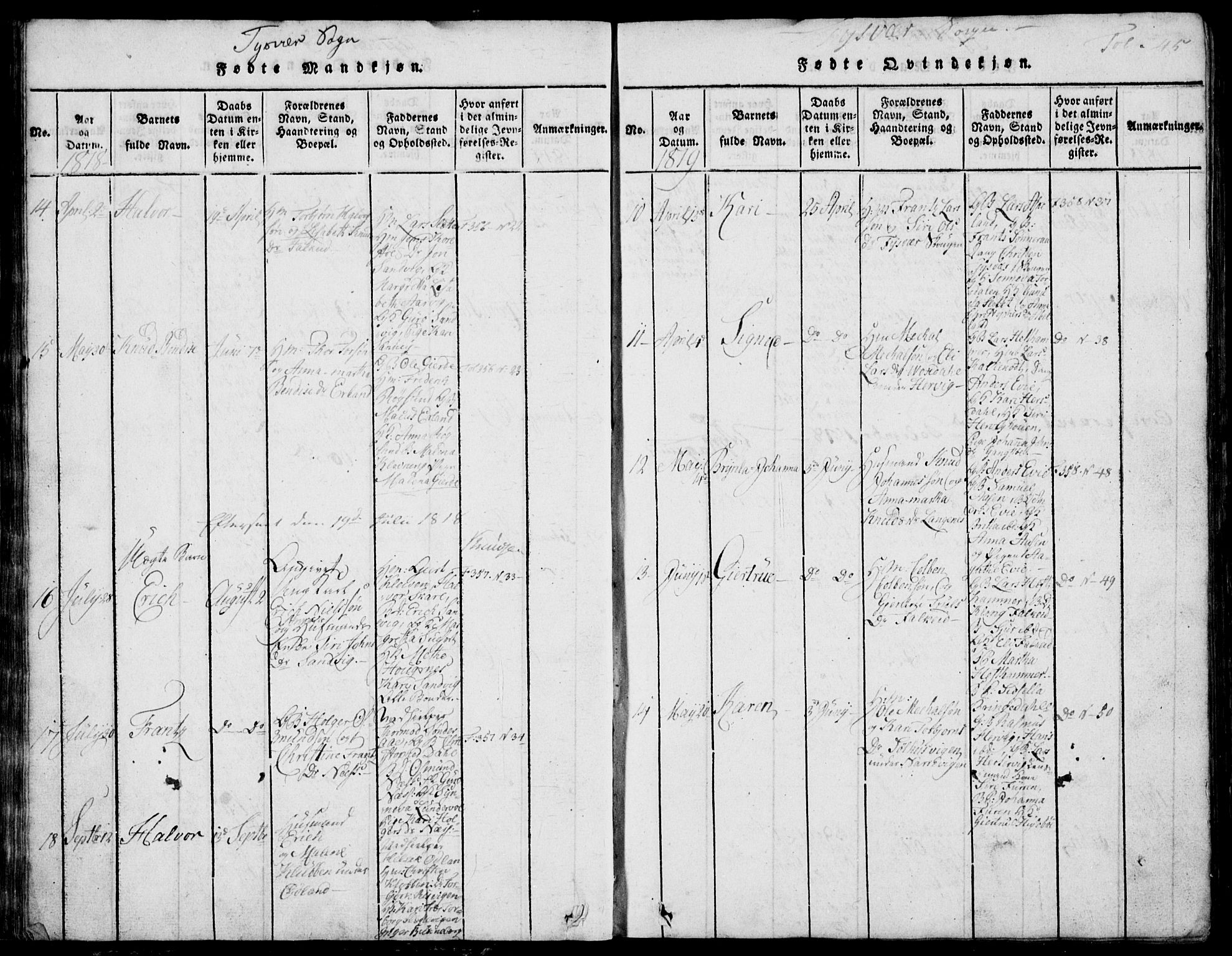 Skjold sokneprestkontor, SAST/A-101847/H/Ha/Hab/L0002: Parish register (copy) no. B 2 /1, 1815-1830, p. 45