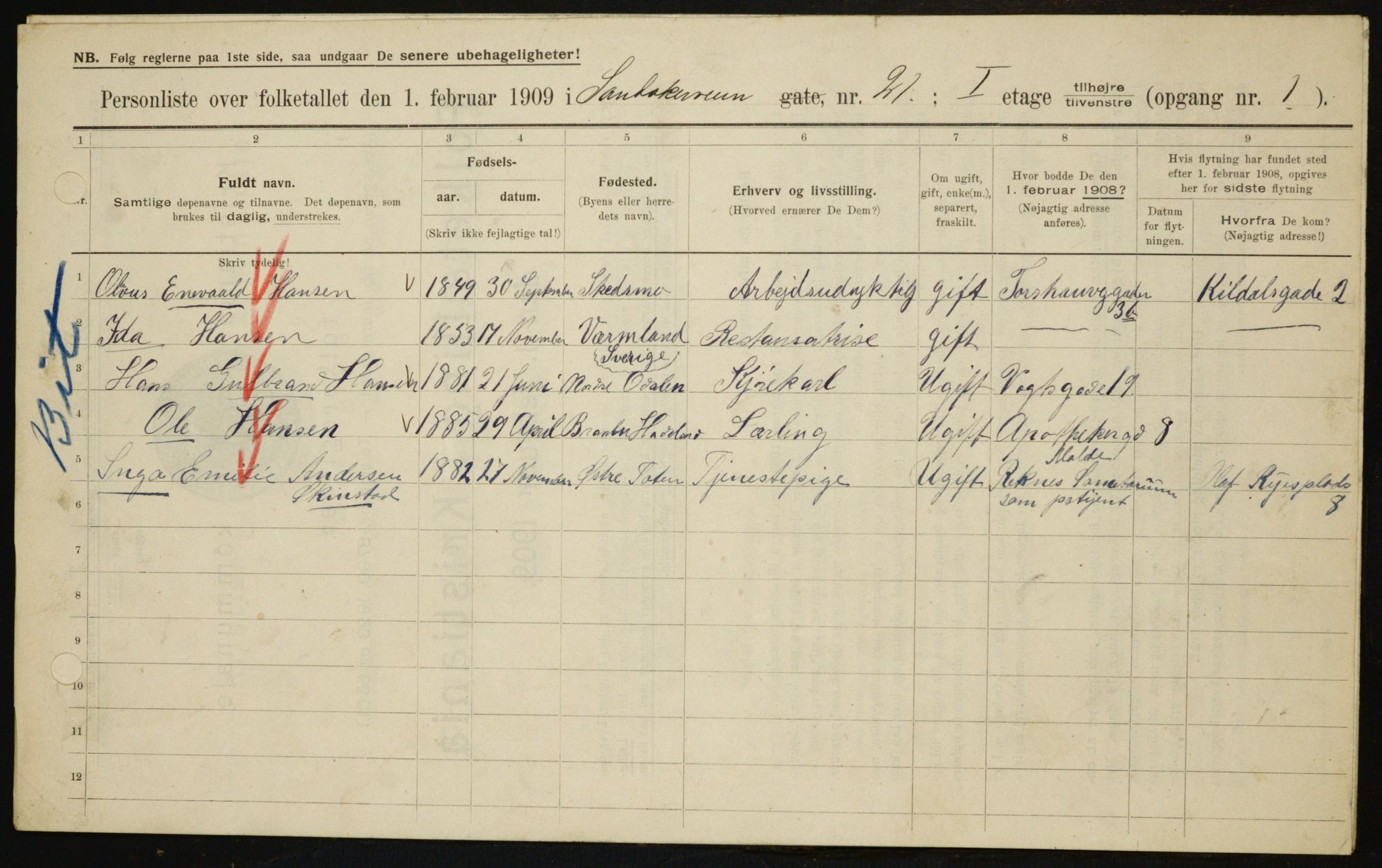 OBA, Municipal Census 1909 for Kristiania, 1909, p. 78949