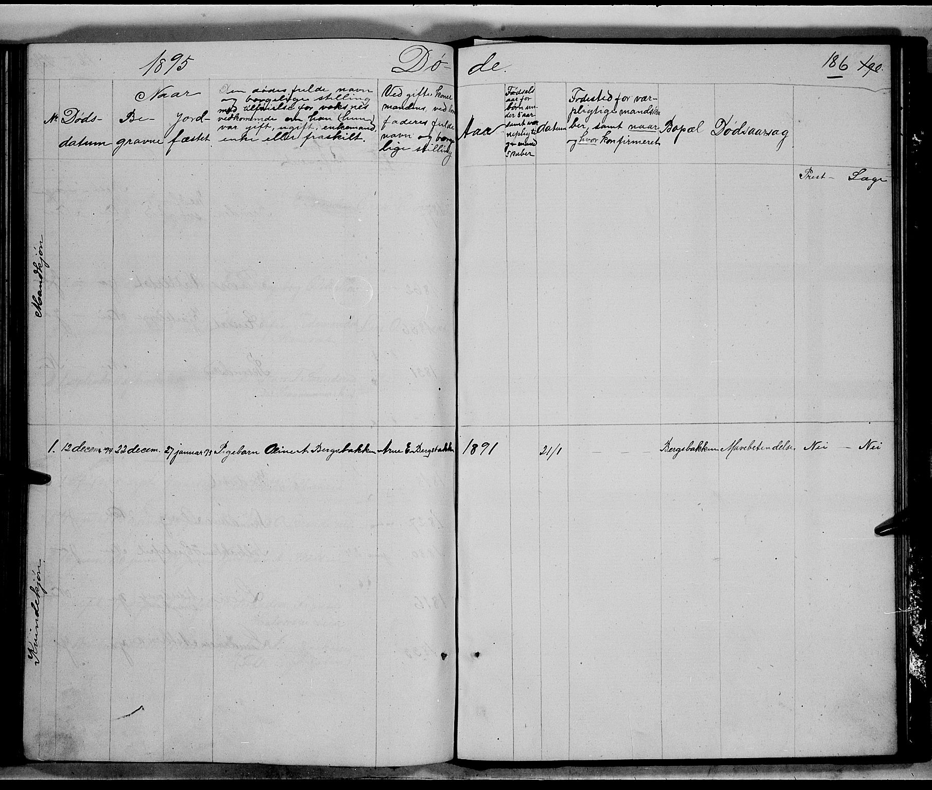 Nord-Aurdal prestekontor, SAH/PREST-132/H/Ha/Hab/L0005: Parish register (copy) no. 5, 1876-1895, p. 186