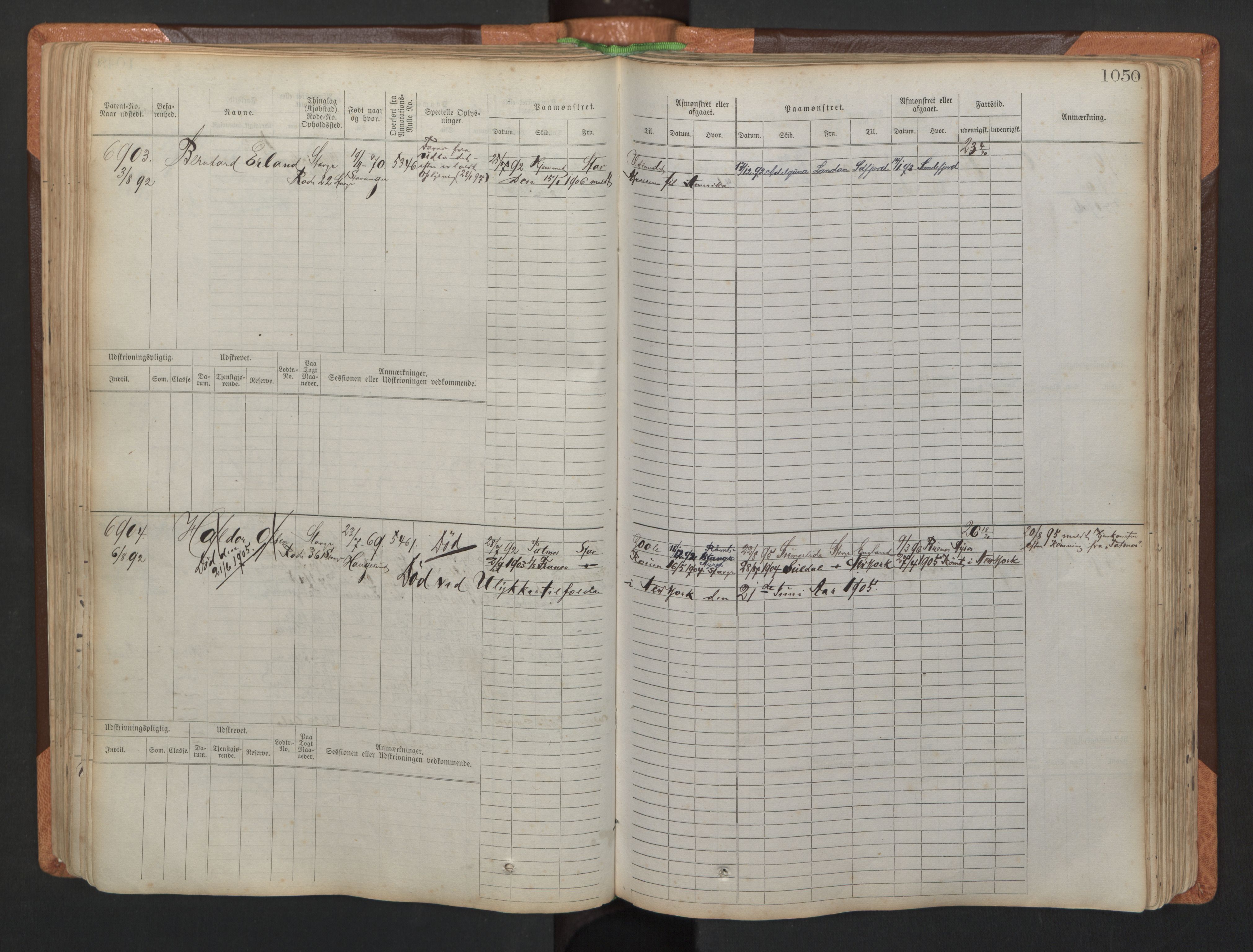 Stavanger sjømannskontor, AV/SAST-A-102006/F/Fb/Fbb/L0011: Sjøfartshovedrulle, patentnr. 6607-7206 (del 2), 1887-1896, p. 153