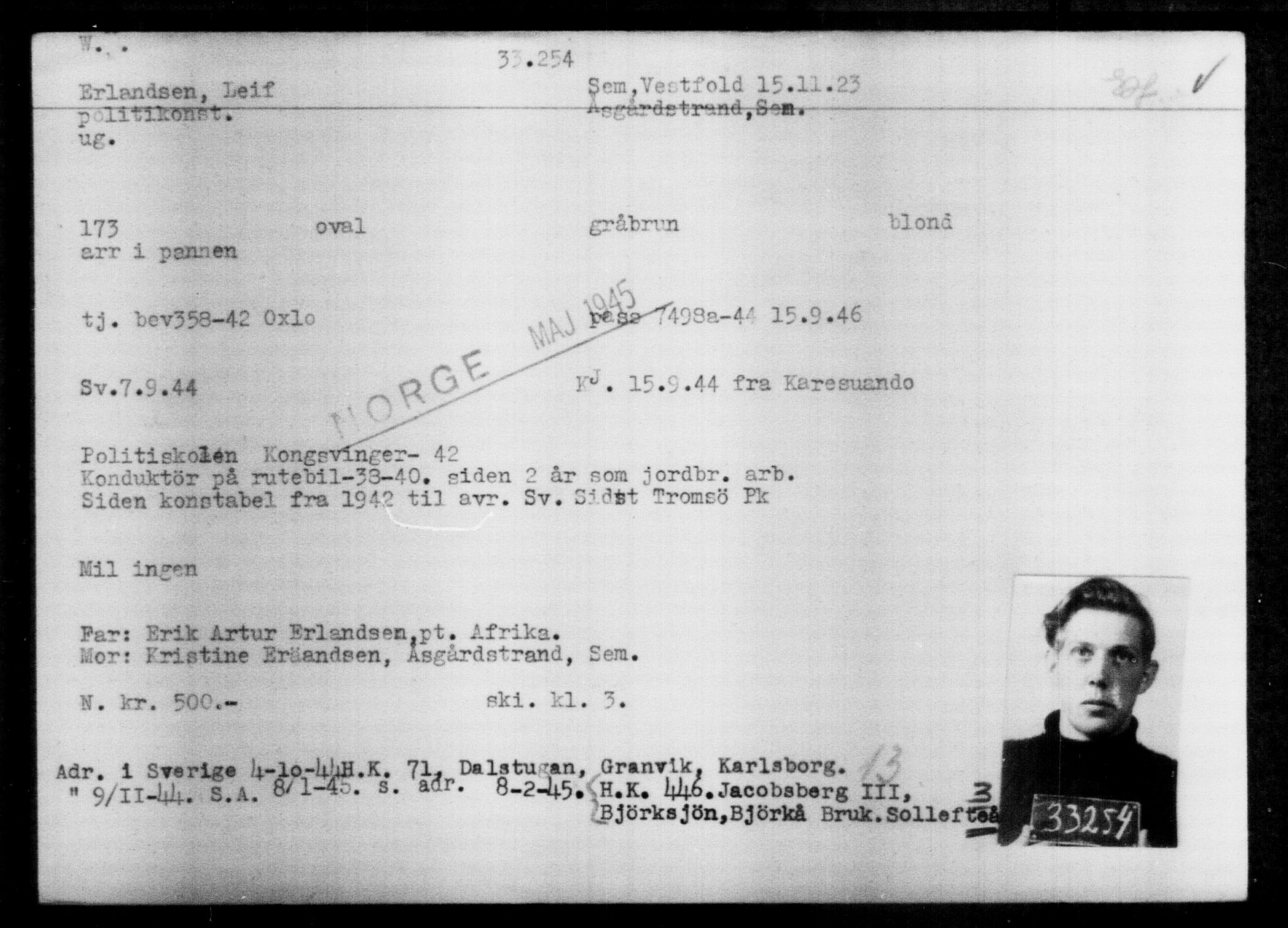 Utenriksstasjonene, Legasjonen i Stockholm, Flyktningkontoret, AV/RA-S-6753/V/Va/L0013: Kjesäterkartoteket, flyktninger med registreringsnr. 31500-34731, 1940-1945, p. 1842
