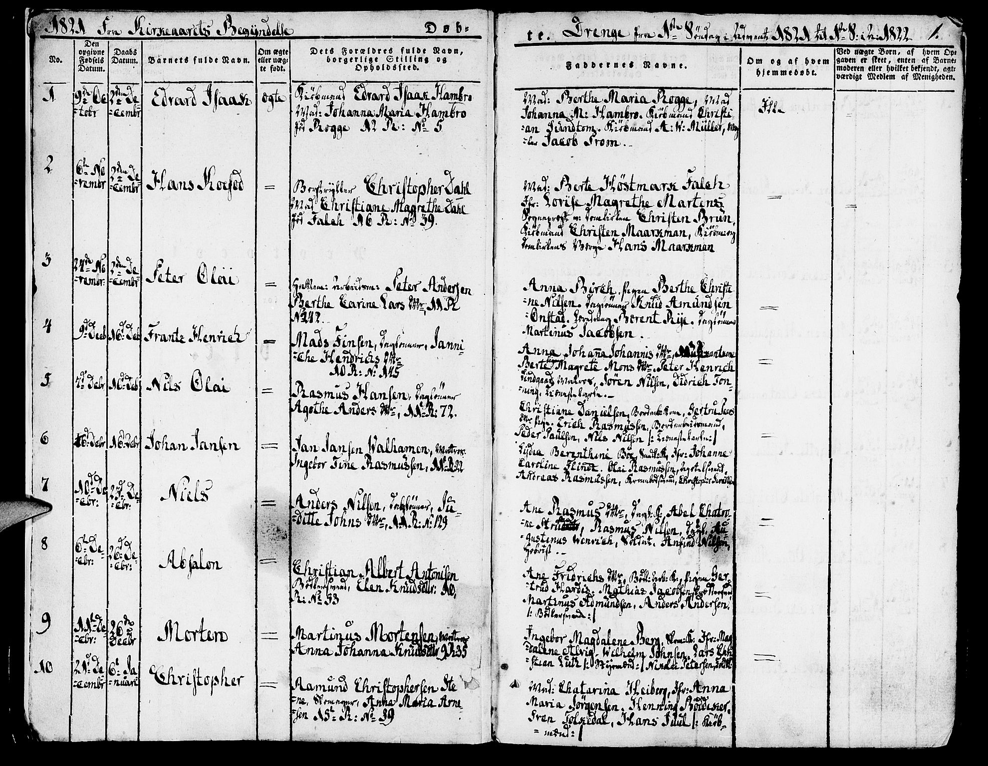 Domkirken sokneprestembete, SAB/A-74801/H/Haa/L0012: Parish register (official) no. A 12, 1821-1840, p. 1