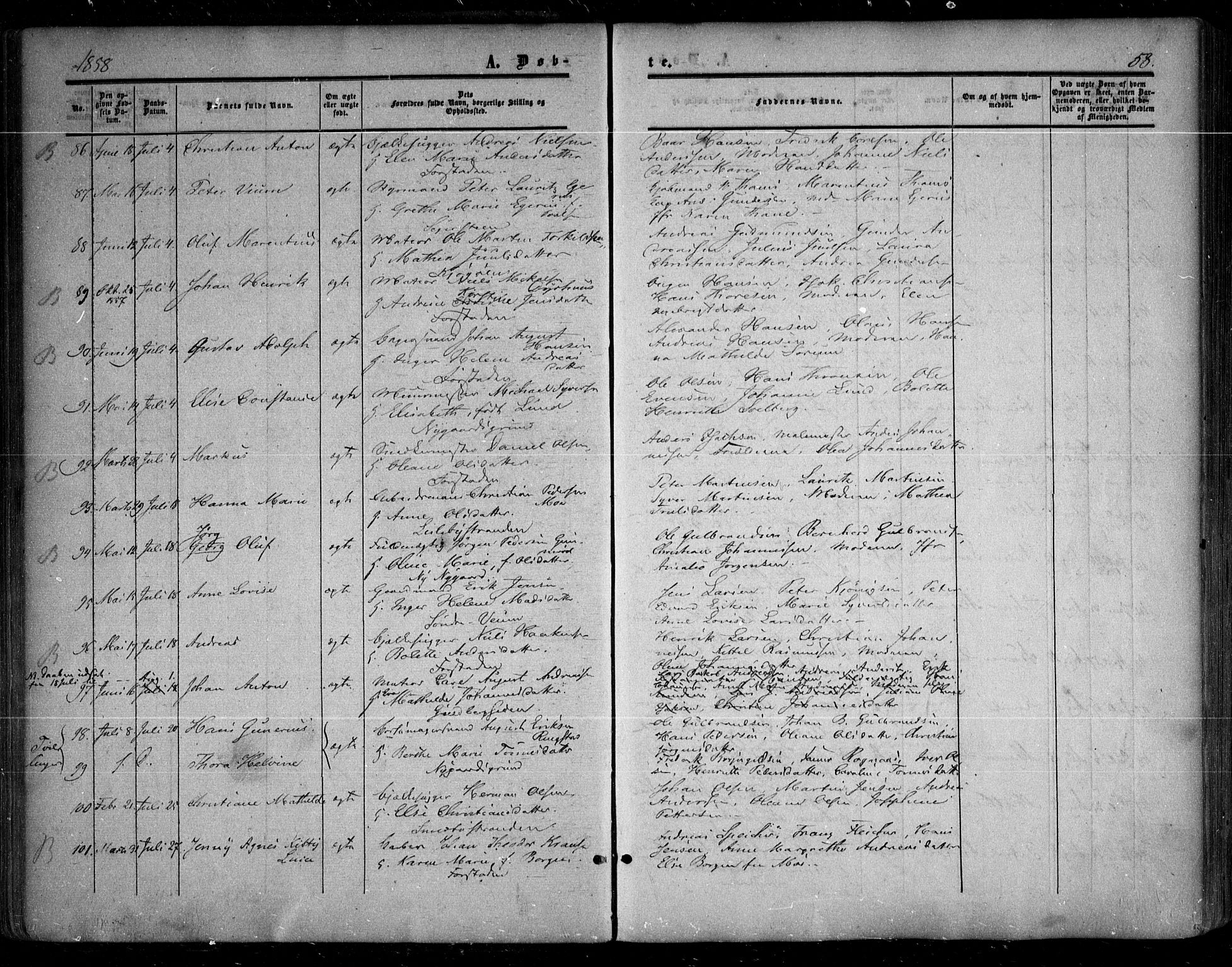 Glemmen prestekontor Kirkebøker, SAO/A-10908/F/Fa/L0007: Parish register (official) no. 7, 1853-1862, p. 58