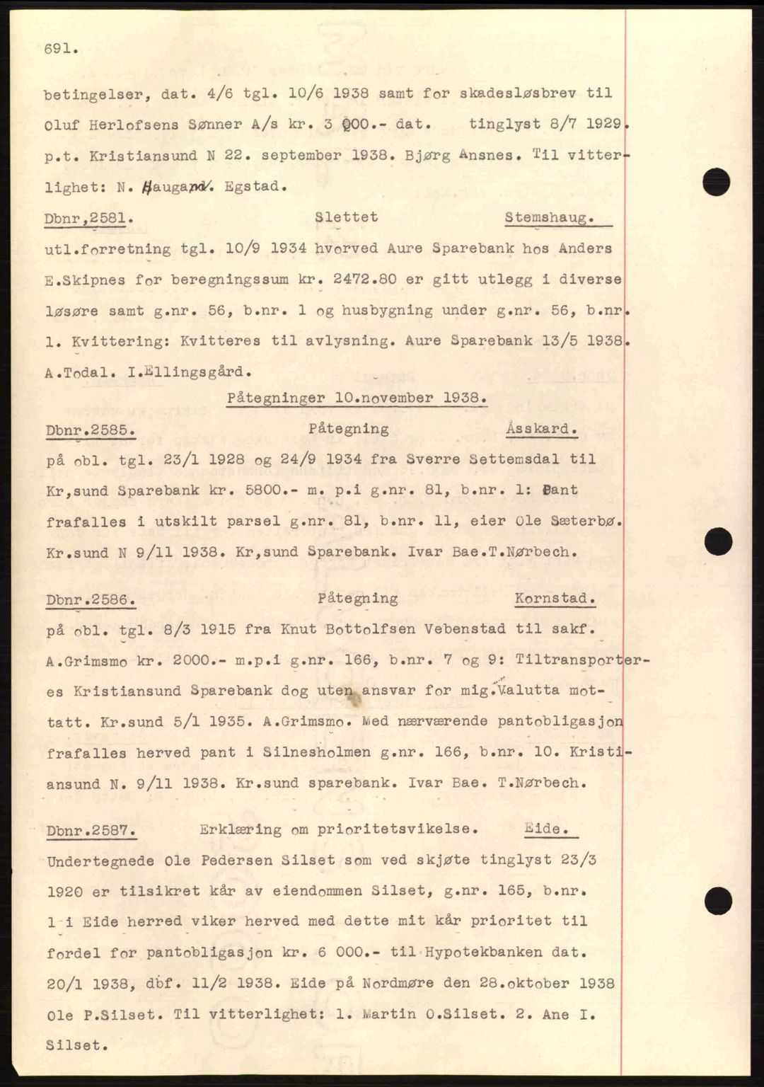 Nordmøre sorenskriveri, AV/SAT-A-4132/1/2/2Ca: Mortgage book no. C80, 1936-1939, Diary no: : 2581/1938