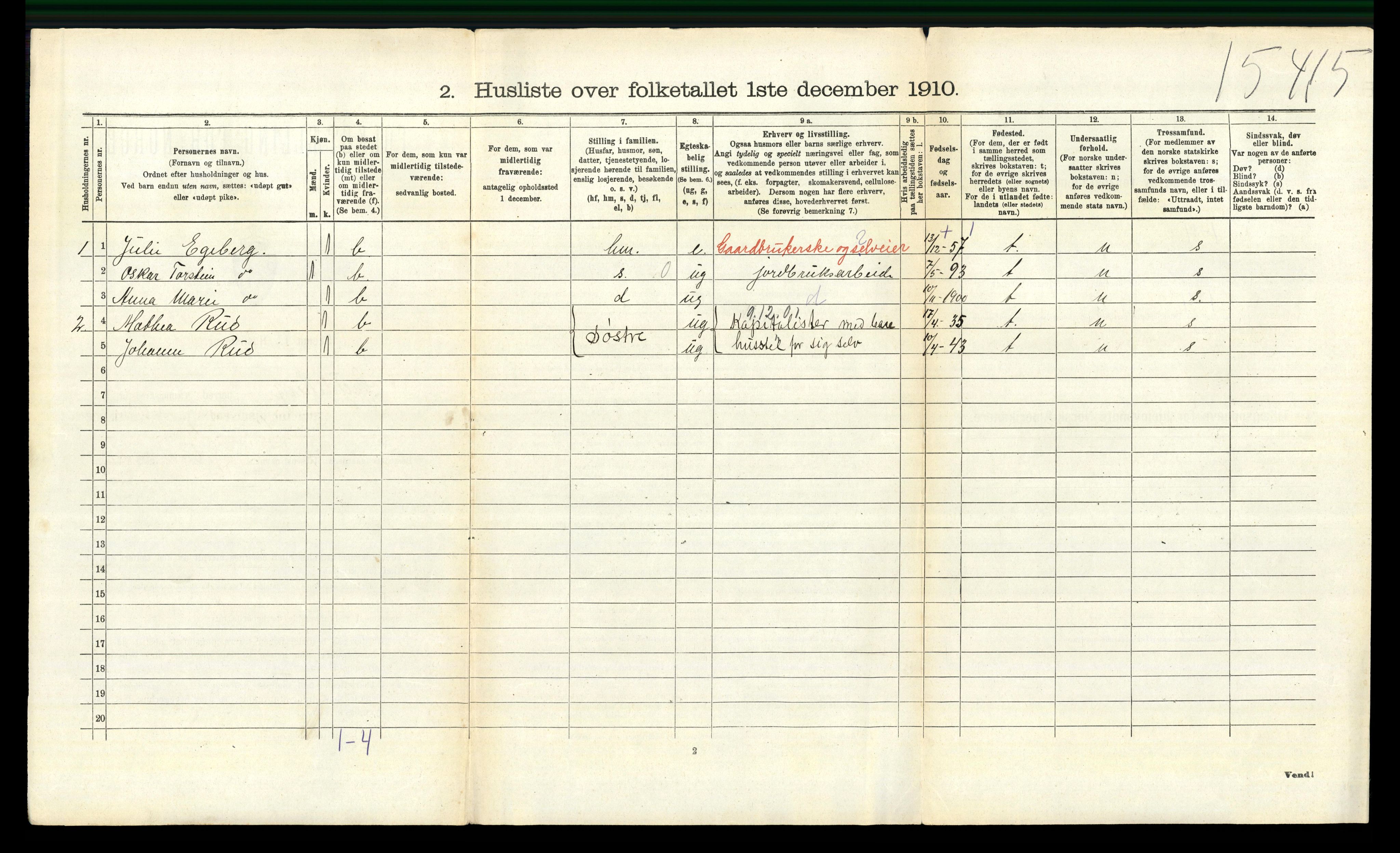 RA, 1910 census for Spydeberg, 1910, p. 704