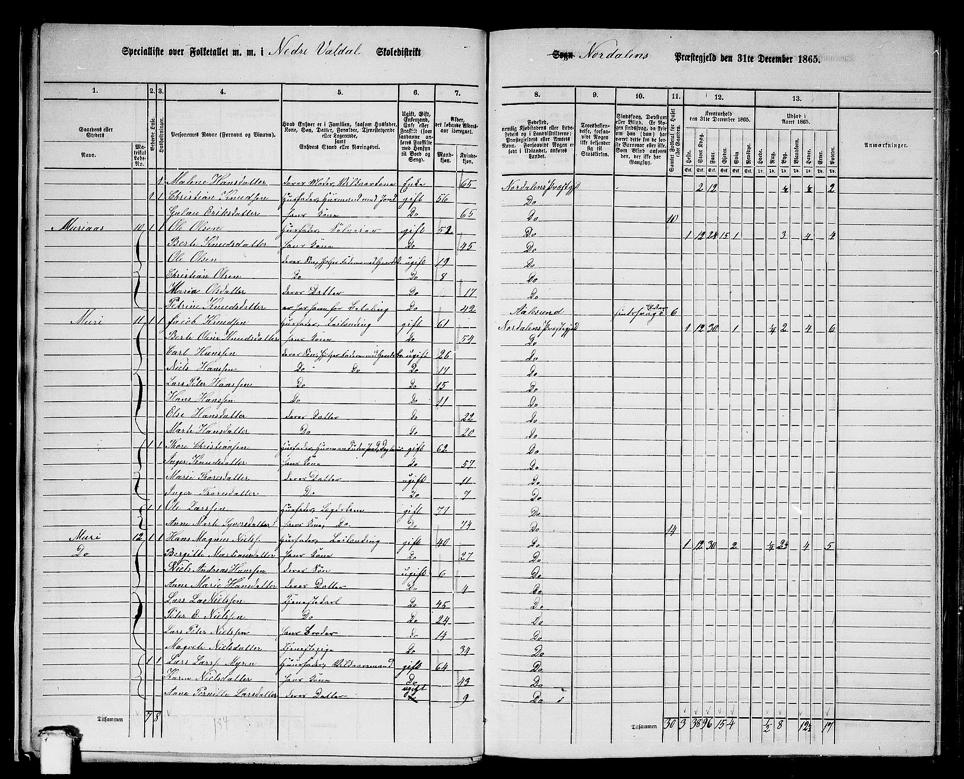 RA, 1865 census for Norddal, 1865, p. 13