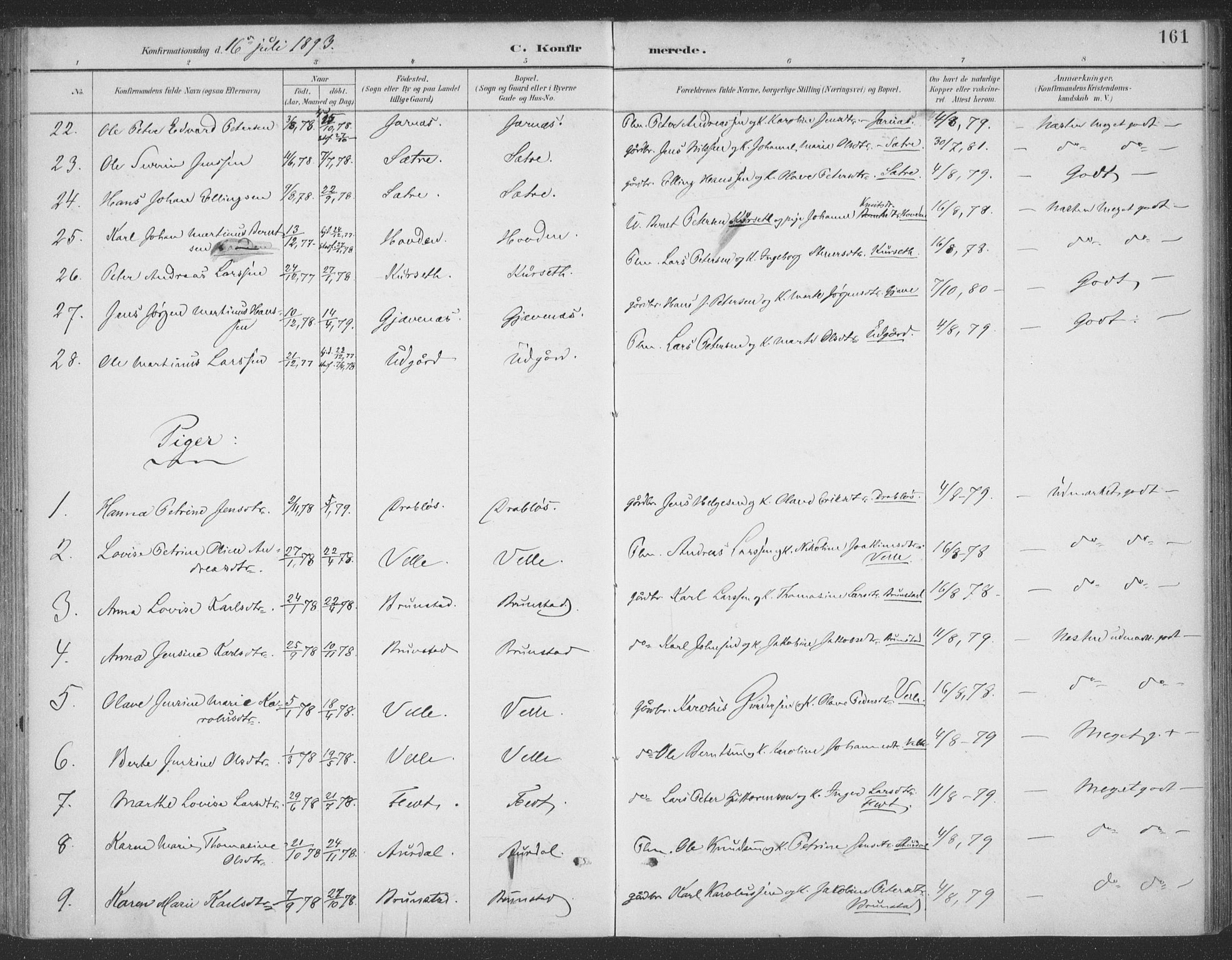 Ministerialprotokoller, klokkerbøker og fødselsregistre - Møre og Romsdal, SAT/A-1454/523/L0335: Parish register (official) no. 523A02, 1891-1911, p. 161