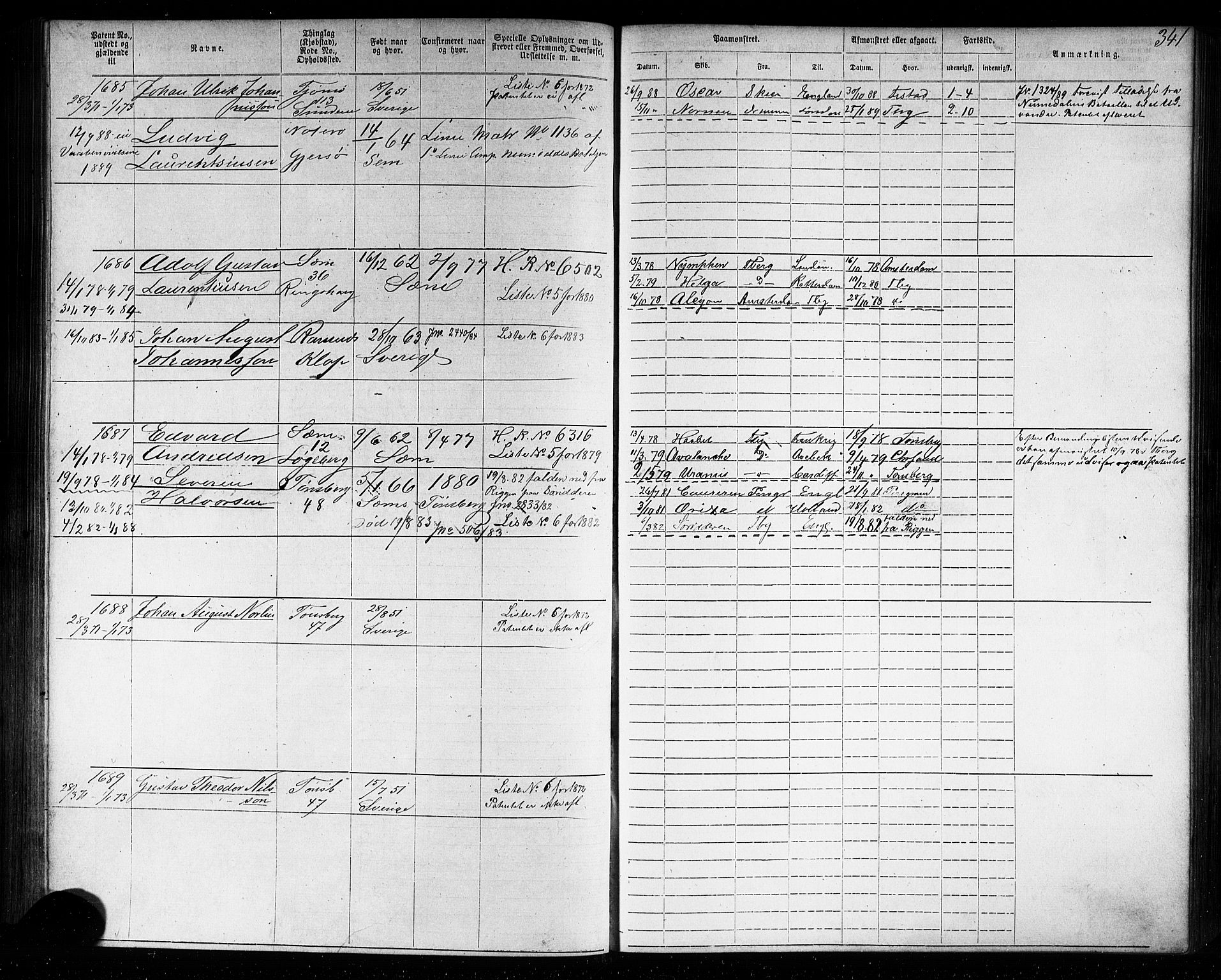 Tønsberg innrulleringskontor, AV/SAKO-A-786/F/Fb/L0006: Annotasjonsrulle Patent nr. 1-2635, 1868-1877, p. 341