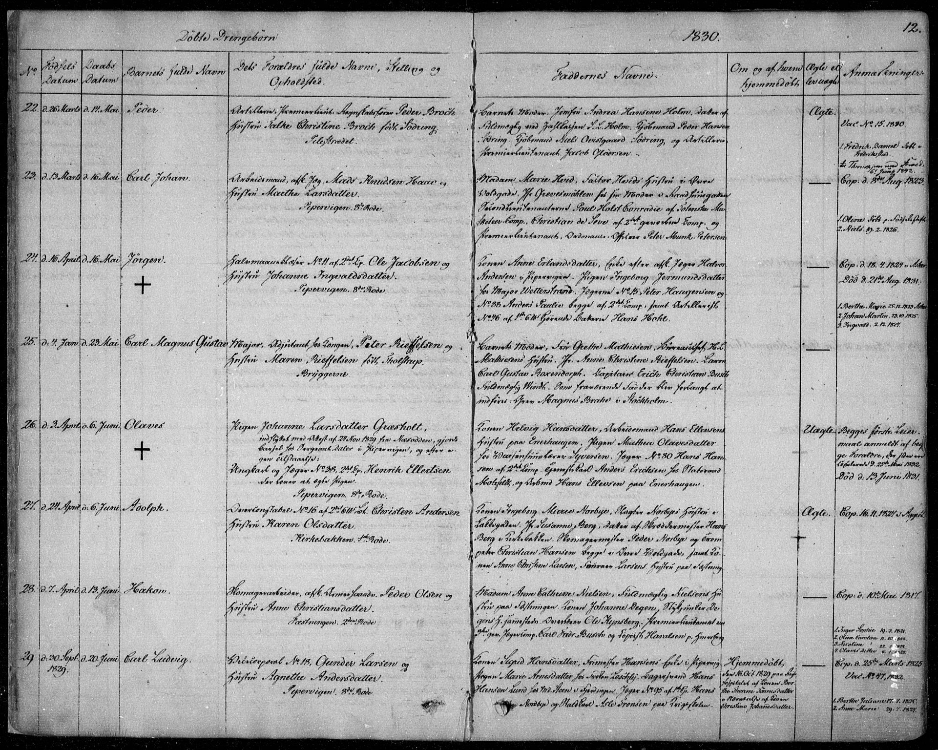 Garnisonsmenigheten Kirkebøker, AV/SAO-A-10846/F/Fa/L0006: Parish register (official) no. 6, 1828-1841, p. 12