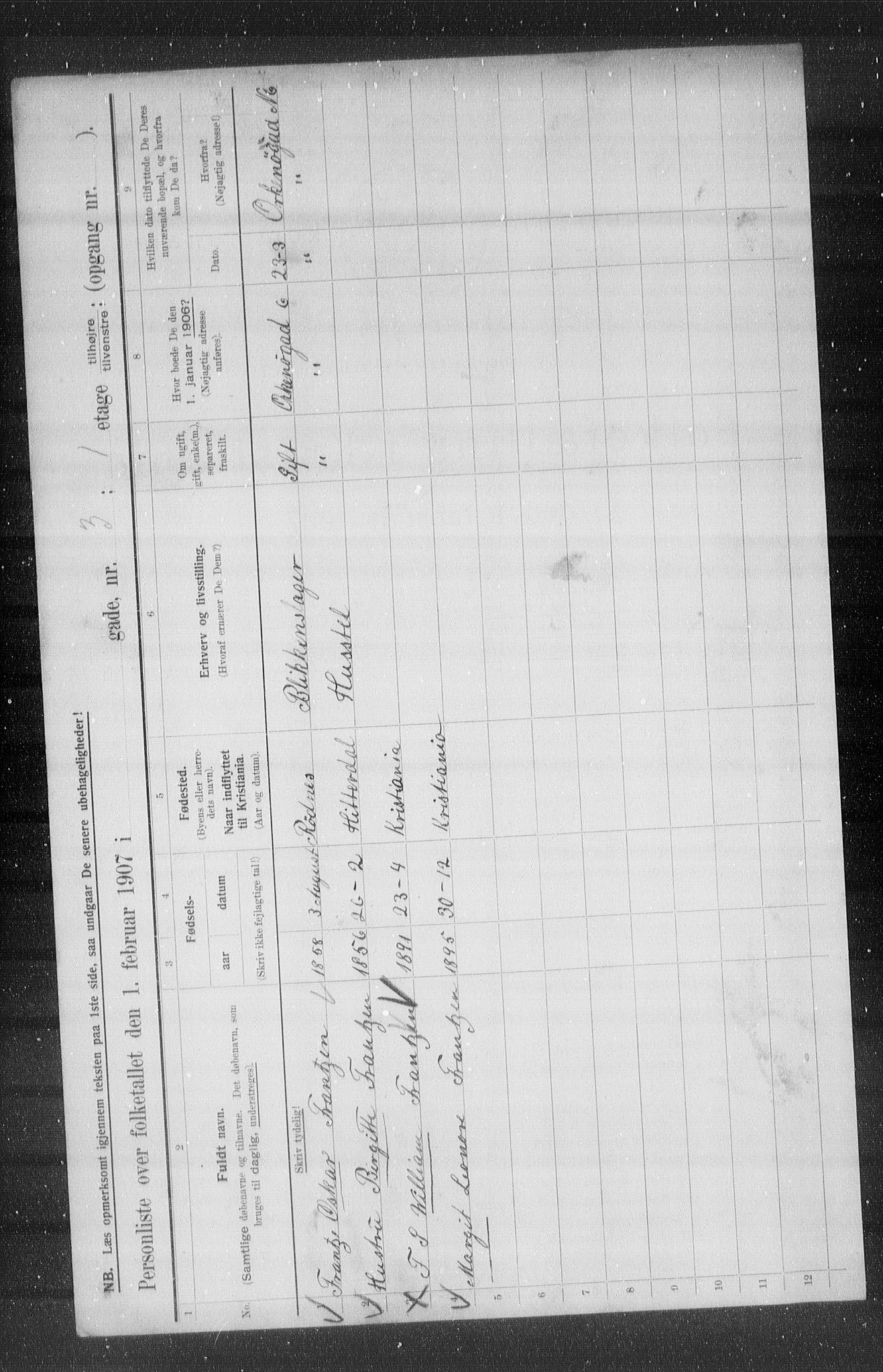 OBA, Municipal Census 1907 for Kristiania, 1907, p. 17450