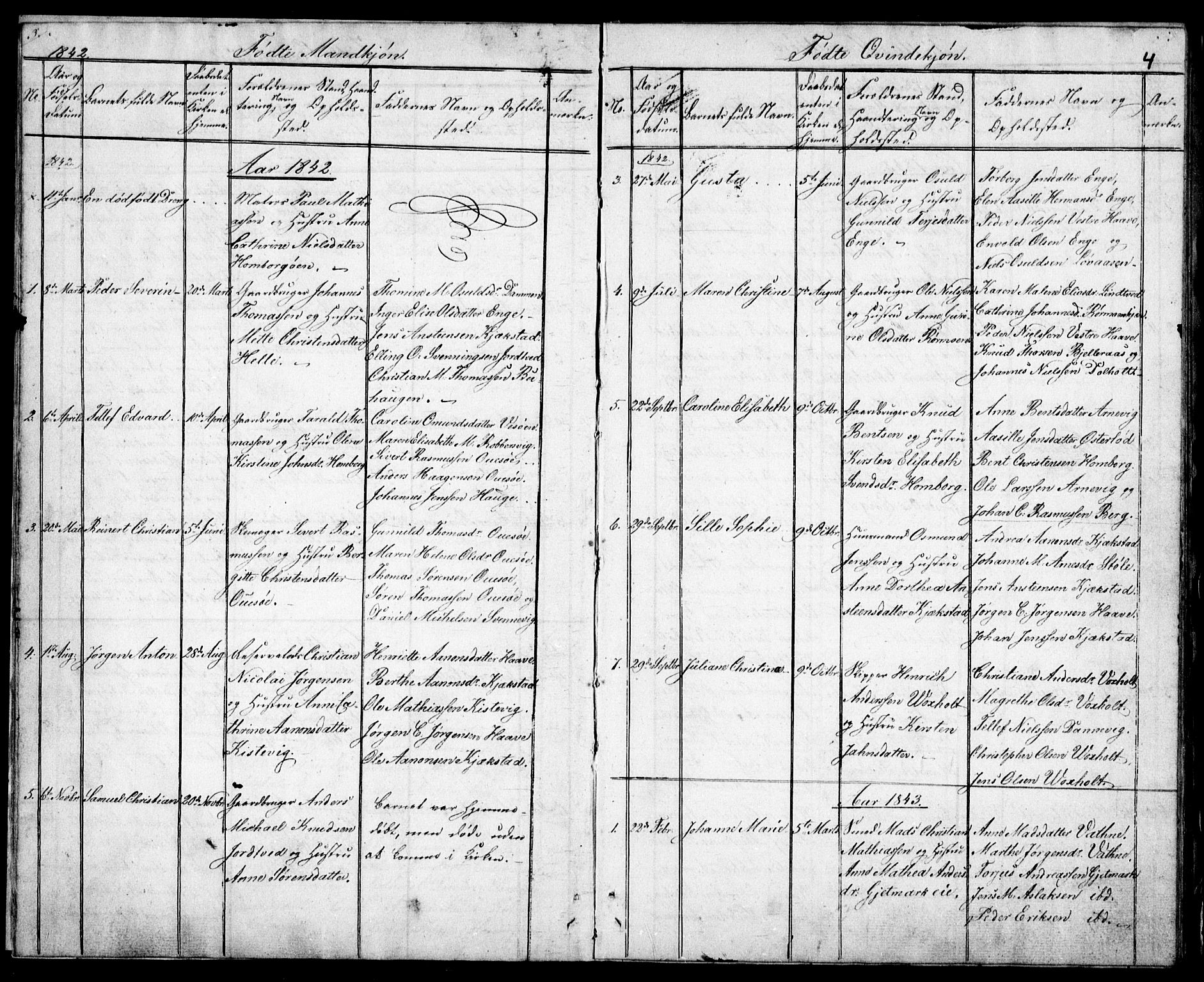 Hommedal sokneprestkontor, AV/SAK-1111-0023/F/Fb/Fba/L0002: Parish register (copy) no. B 2, 1841-1863, p. 4