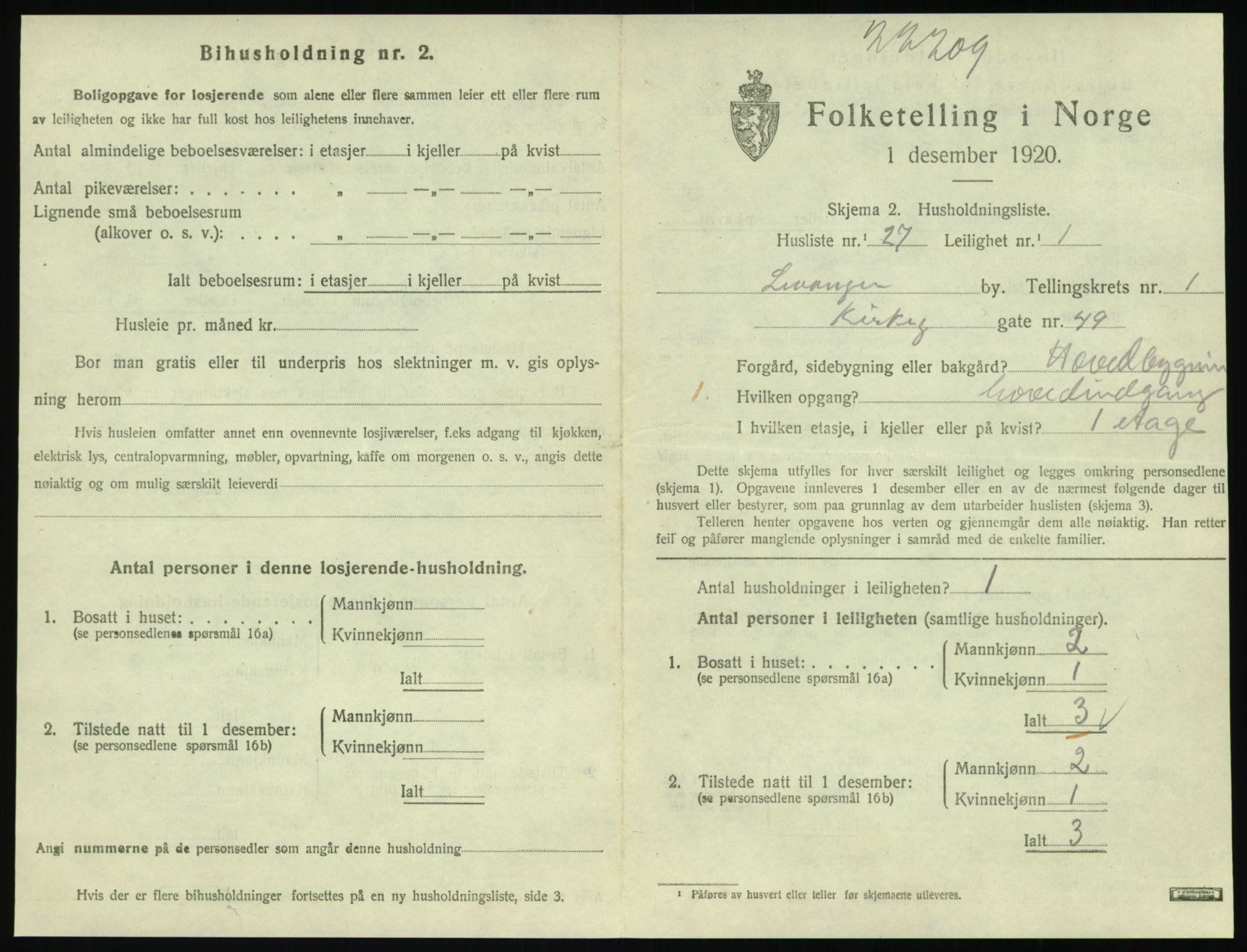 SAT, 1920 census for Levanger town, 1920, p. 556